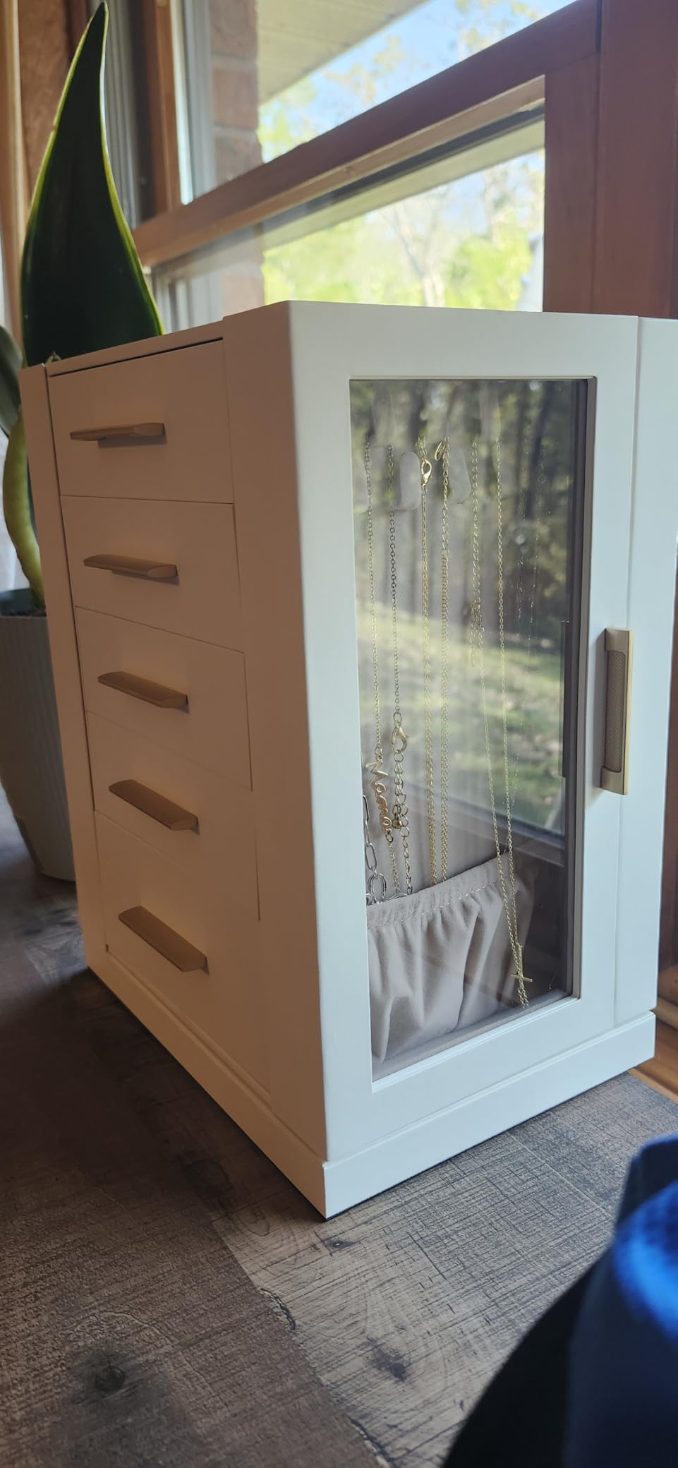 SONGMICS Jewelry Box 360° Rotating, Jewelry Storage Case with 5 Drawers, Jewelry Organizer, Glass Window, Spacious, Vertical Jewelry Storage, Open Design, Great Gift, Cloud White UJBC170W01 customer photo 2