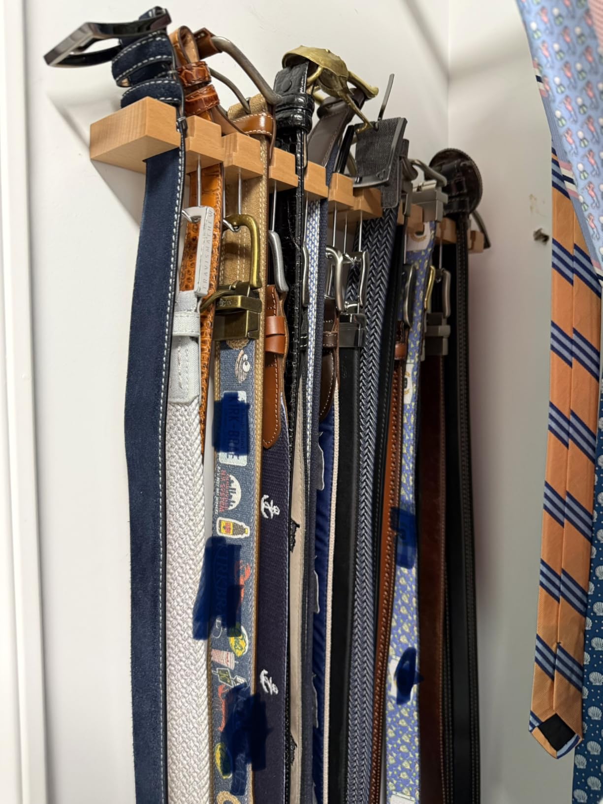 Belt Hanger for Closet Max 42 Belts, 2-in-1 Wall Mount Belt Organizer with 360 Rotating Hooks, Wooden Tie and Belt Rack for Closet Accessories Organizers and Storage, 12+11 Storage customer photo 1