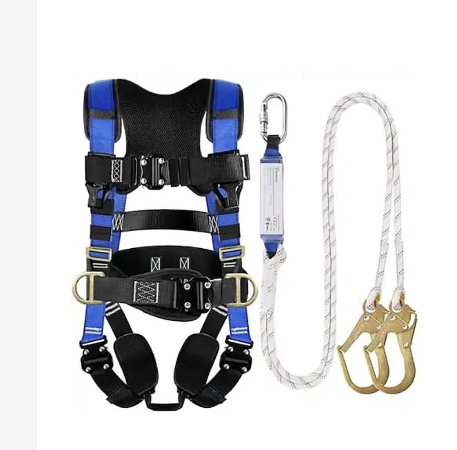 Safety Harness Fall Protection Kit with Shock Absorbing Lanyard & Suspension Trauma Safety Straps Upgrade Quick Buckles, Roofing Harness Construction Harness Para Construccion ANSI Compliant Blue customer photo 1