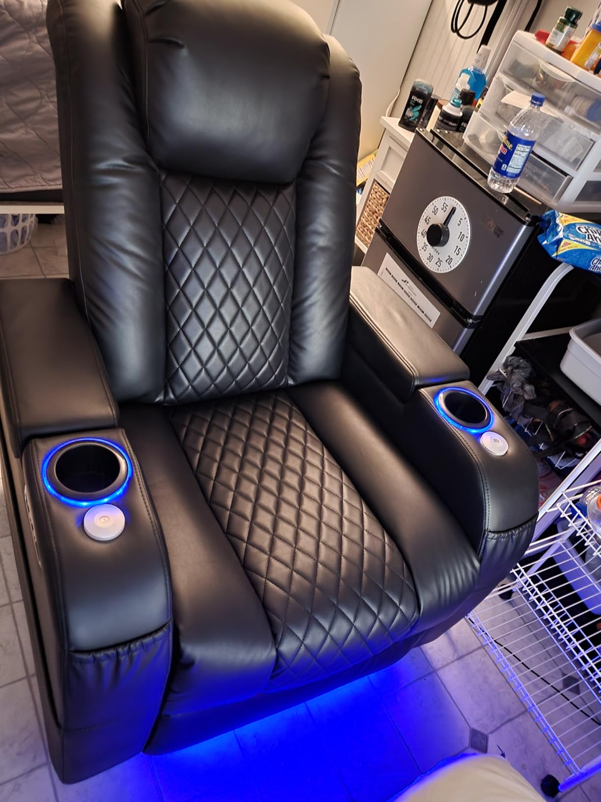 Home Theater Seating Seats, Game Movie Theater Chairs Theater Recliner Sofa with 7 Colors Ambient Lighting, Lumbar Pillow, Side Pocket, Tray Table, Power Recline customer photo 2