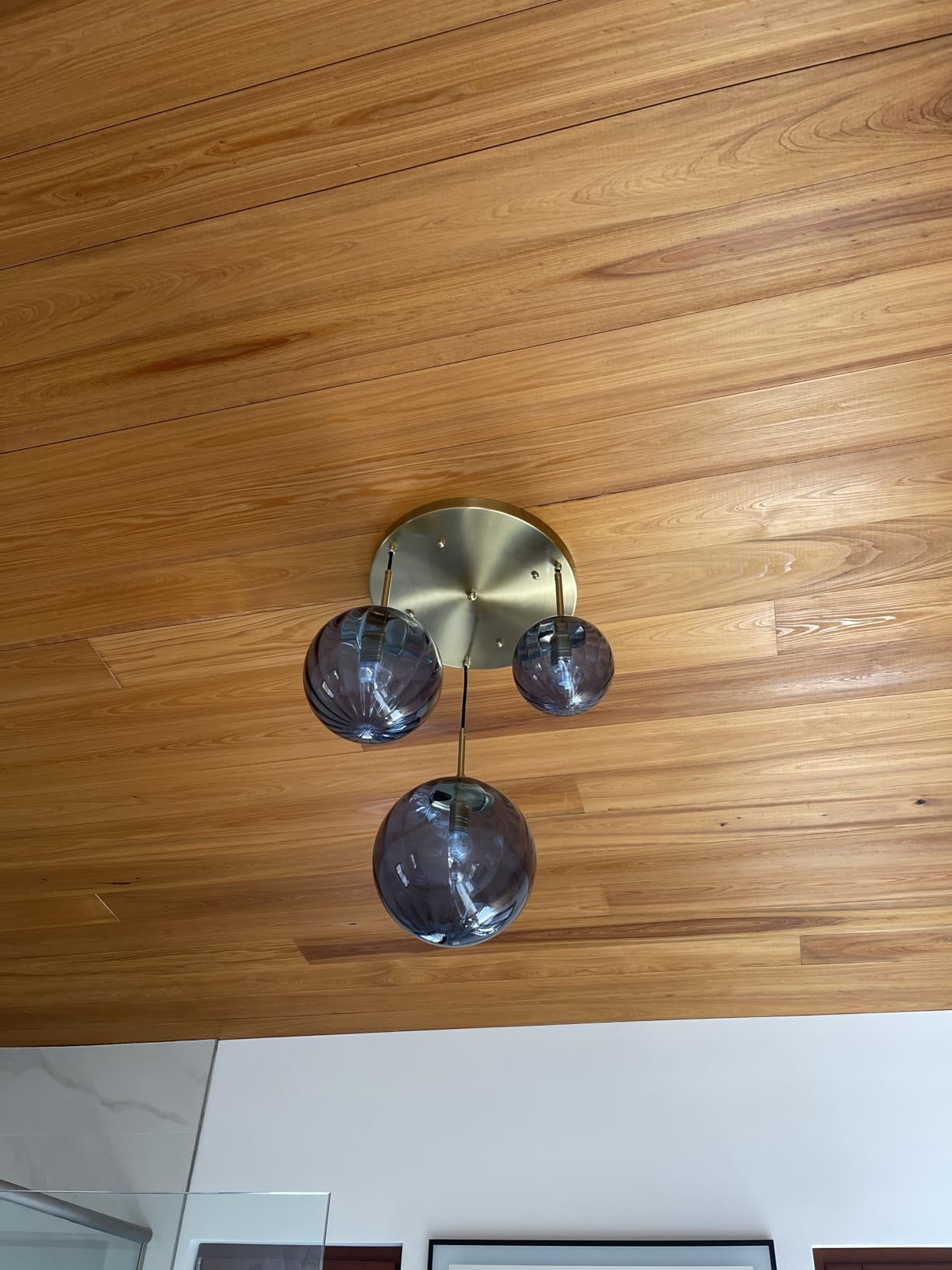 KCO Lighting Modern Gold 3 Light Hanging Pendant Light Large Smoke Glass Globe Cluster Chandelier Brush Brass Kitchen Island Light Fixture Nordic Multi Light Pendant Lighting customer photo 1