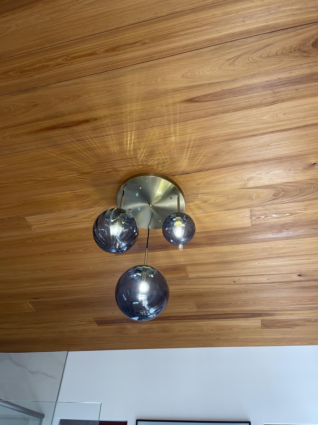 KCO Lighting Modern Gold 3 Light Hanging Pendant Light Large Smoke Glass Globe Cluster Chandelier Brush Brass Kitchen Island Light Fixture Nordic Multi Light Pendant Lighting customer photo 2