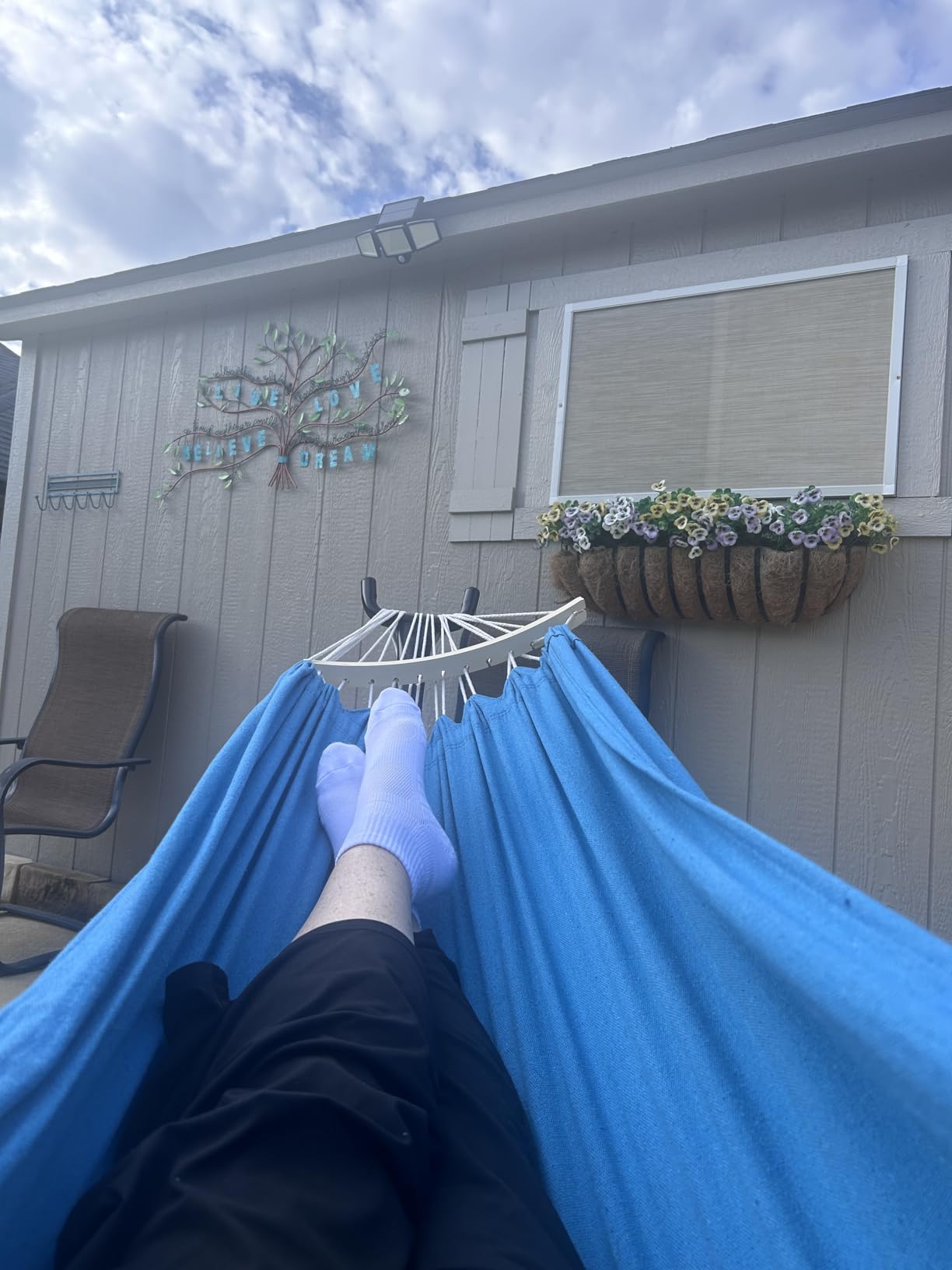 SZHLUX Double Hammock with Stand Included 450lb Capacity Steel Stand, Premium Carry Bag Included and Two Anti Roll Balance Beam, Portable Hammock with Stand for Backyard, Camping,Garden Brown Stripes customer photo 2