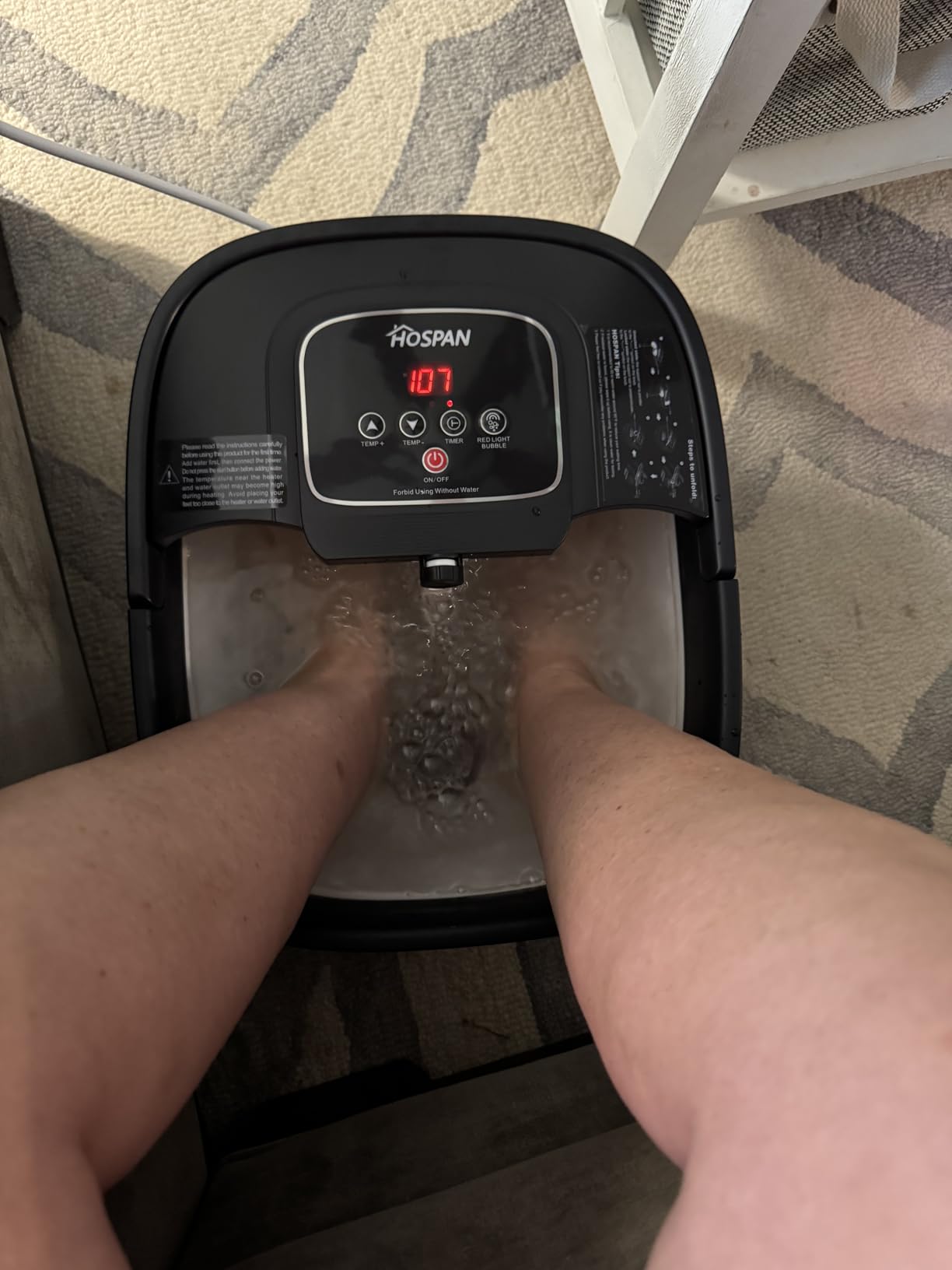 HOSPAN Collapsible Foot Spa with Heat, Bubble, Red Light, and Temperature Control, Foot Bath Massager with 8 Shiatsu Massage Rollers, Pedicure Foot Spa for Relaxation and Stress Relief, Black customer photo 1