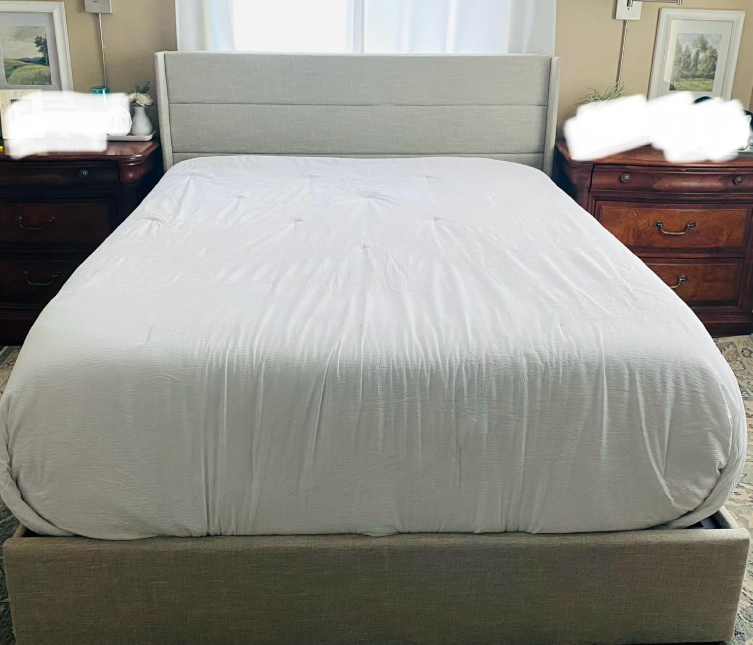 Allewie Queen Size Lift Up Storage Bed, Modern Wingback Headboard, Hydraulic Support, No Box Spring Needed, Light Beige customer photo 1