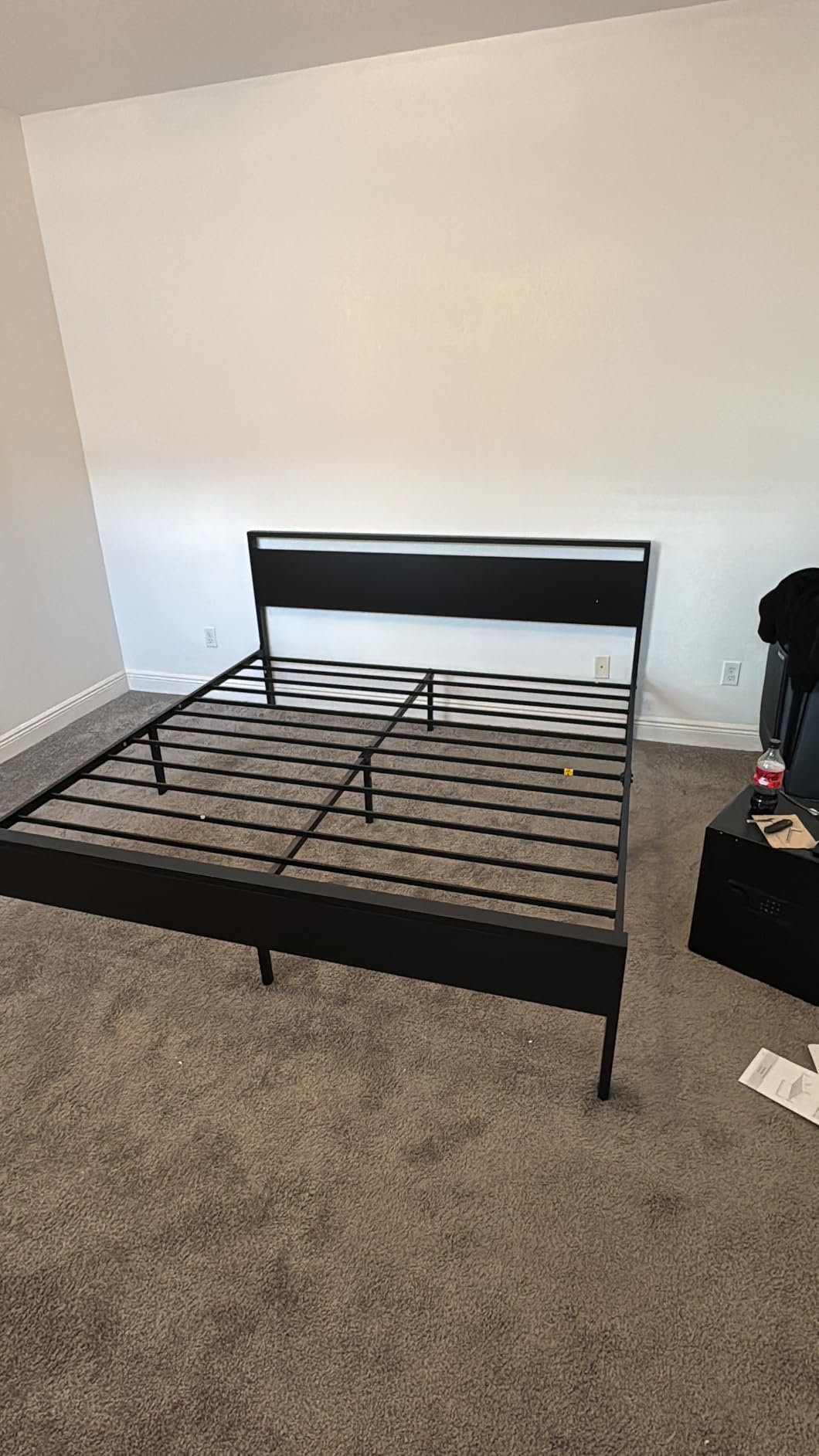 SHA CERLIN 14 Inch Queen Size Metal Platform Bed Frame with Wooden Headboard and Footboard, Mattress Foundation, No Box Spring Needed, Large Under Bed Storage, Non-Slip Without Noise, Black Oak customer photo 2