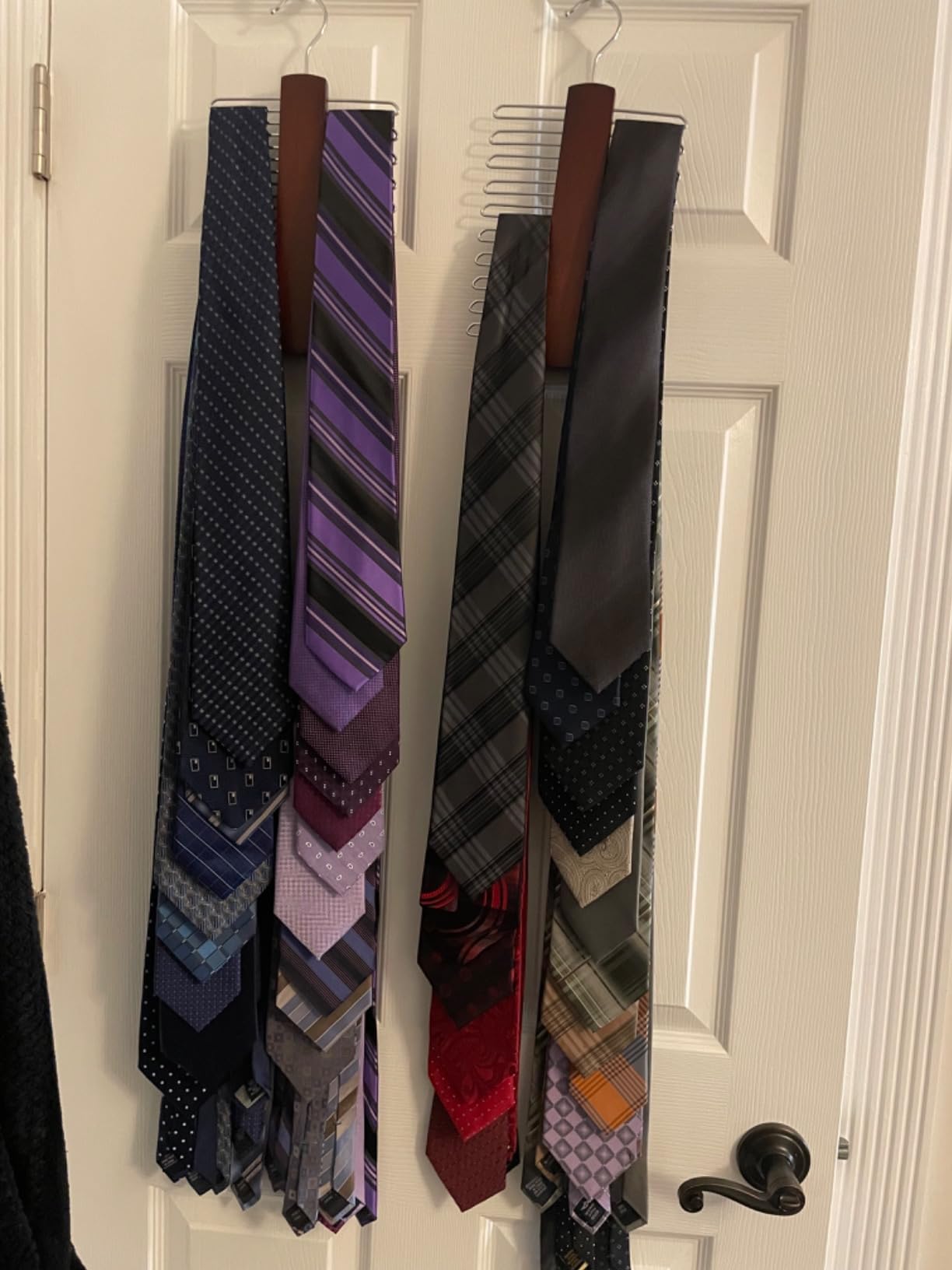 2 Pack Tie Rack for Closet, Premium Wooden Necktie Organizer Storage Tie/Belt Hanger, 360 Degree Swivel Space Saving Ties Holder for Men Hanging 40 Ties, Scarves Red customer photo 2