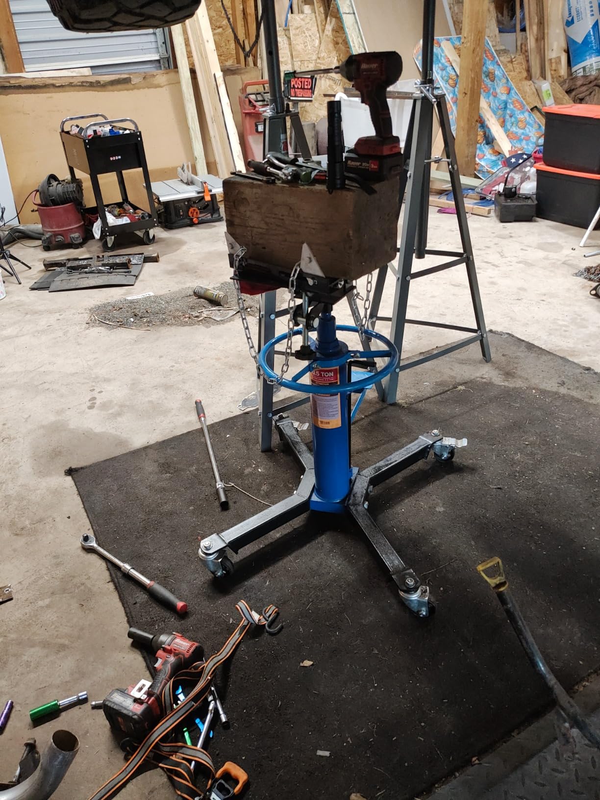 TUFFIOM Transmission Jack, 1100 lbs 1/2Ton Hydraulic 2-Stage High Lift Vertical Telescoping Floor Jack Stand, 34