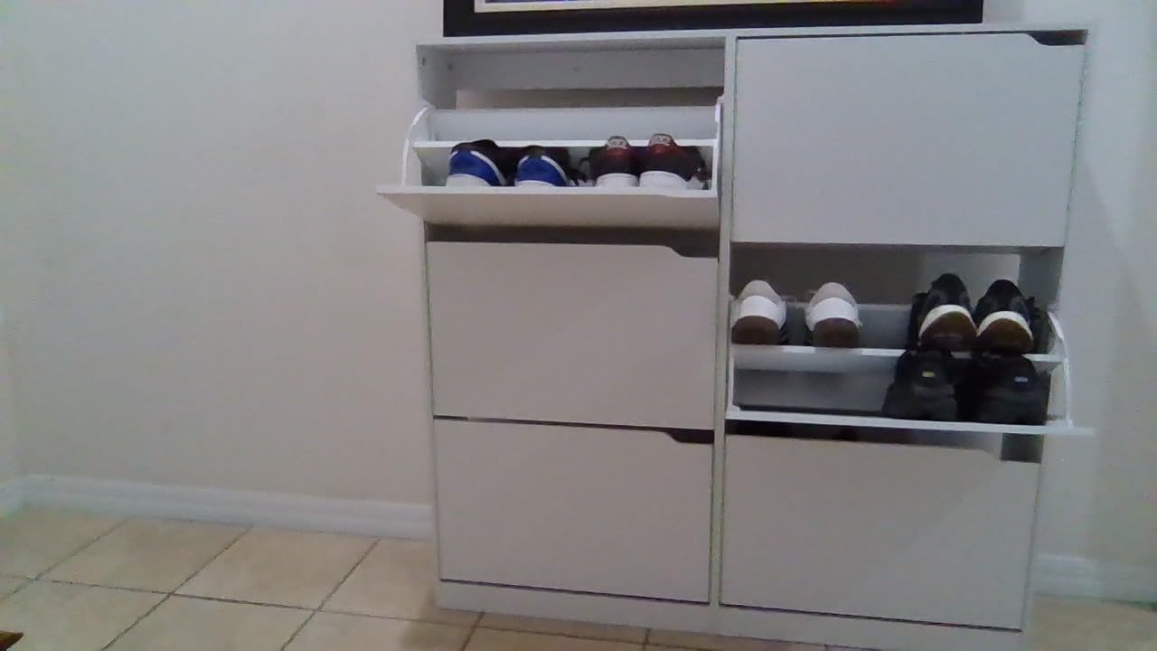 BORNOON Shoe Cabinet with 3 Flip Drawers, Hidden Wood Shoe Cabinet, Freestanding Shoe Storage Cabinet for Entryway Hallway. White. 47.2