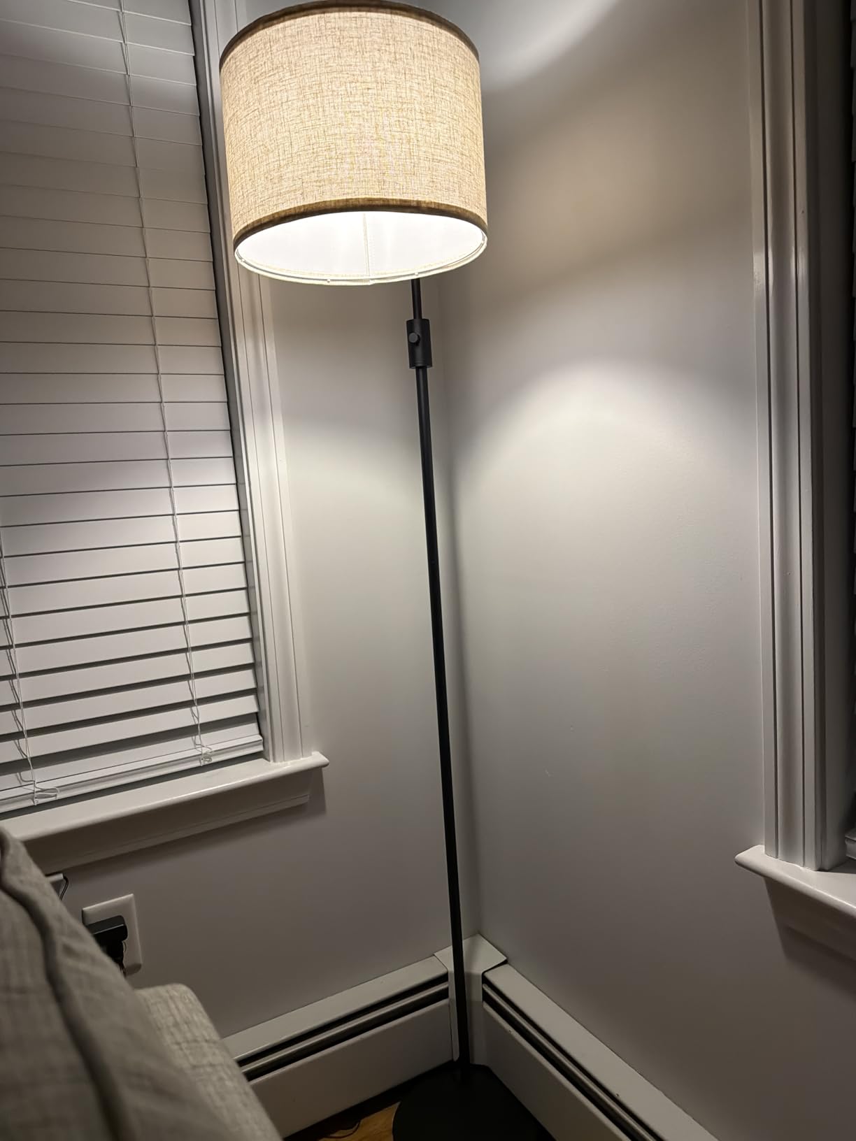 Nintiue Upgraded Modern Arc Dimmable Tall Standing Floor Lamp with Linen Shade, 1200 Lumens LED Bulb Included, for Living & Reading Room, Bedroom, Office & Nursery, Gold customer photo 1