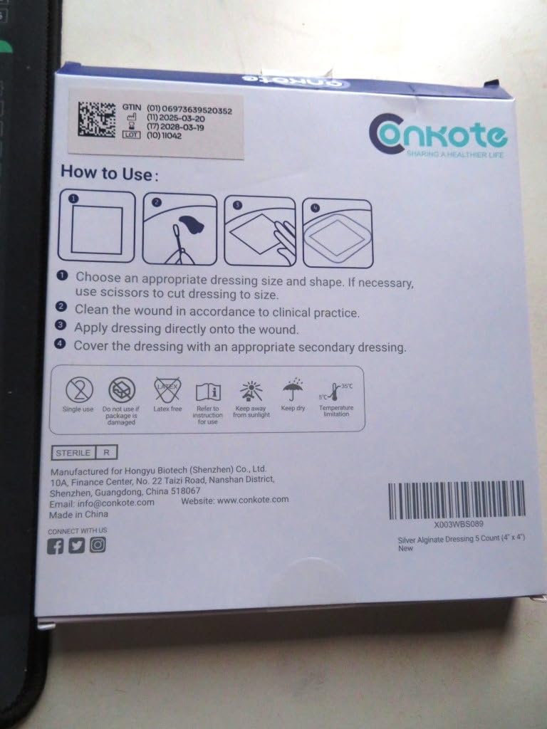 Conkote Silver Alginate Wound Dressing Pads 2'' x 2'', 10 Pack, Non-Stick Padding Ag Patches, Highly Absorbent for Pressure Ulcer, Bed Sore and Diabetic Foot Ulcer customer photo 2