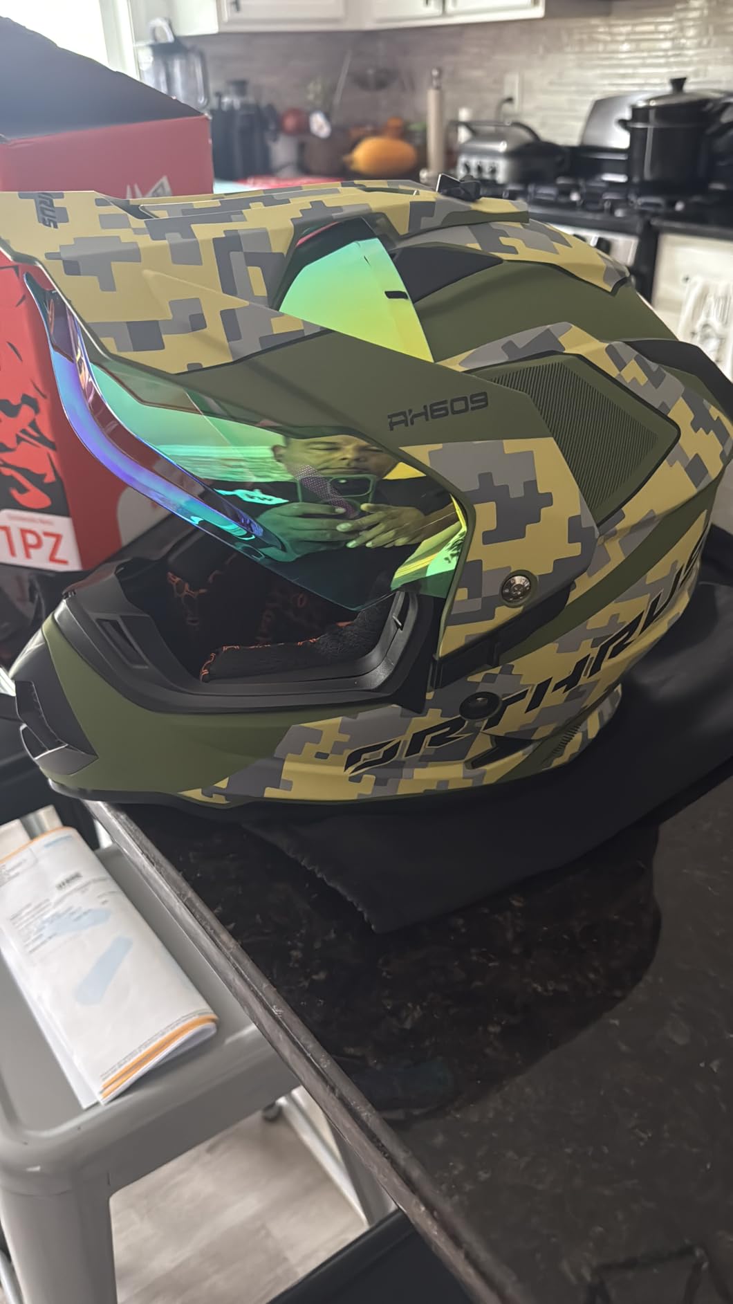 Orthrus Dual Sport Adventure Motorcycle Helmet DOT Certified for Adults, UV Protected Dual Visor & Intercom Slot customer photo 2