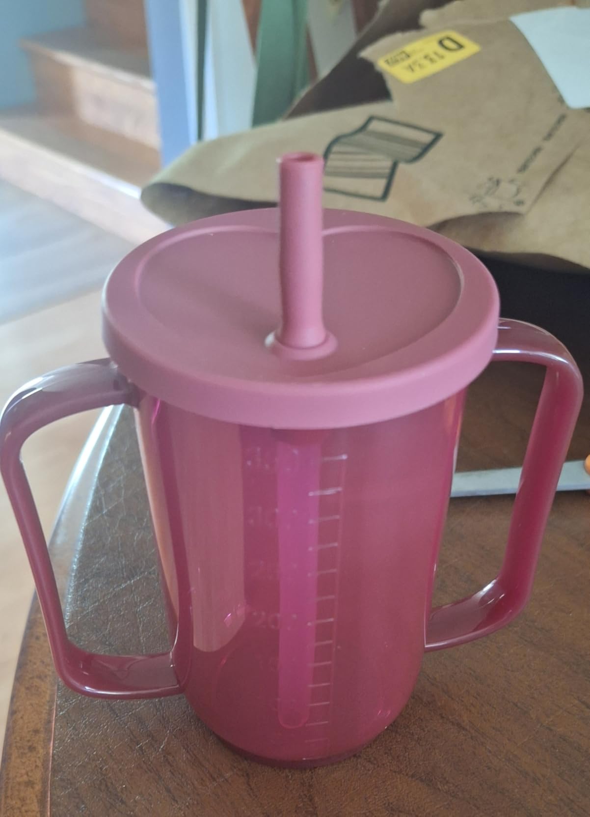 Sliner Adult Sippy Cups for Elderly 12 oz Straw Sippy Cups with 2 Handles No Spill for Adults Spill Proof Dysphagia Cup for Disabled Patients (Blue) customer photo 2