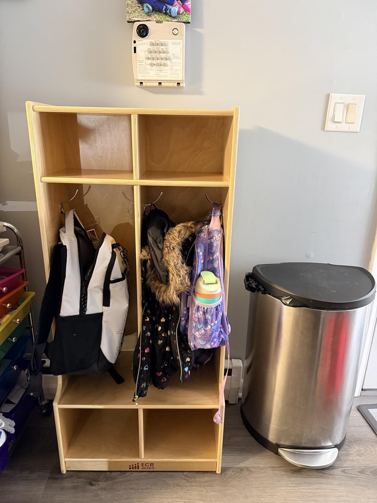 ECR4Kids 2-Section Coat Locker with Bench and Cubby Storage, Classroom Furniture, Grey Wash customer photo 1
