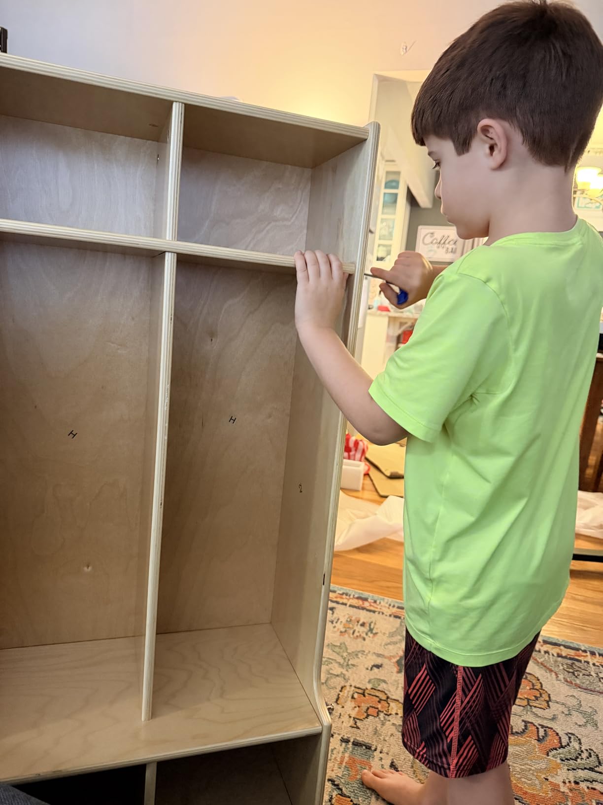ECR4Kids 2-Section Coat Locker with Bench and Cubby Storage, Classroom Furniture, Grey Wash customer photo 2