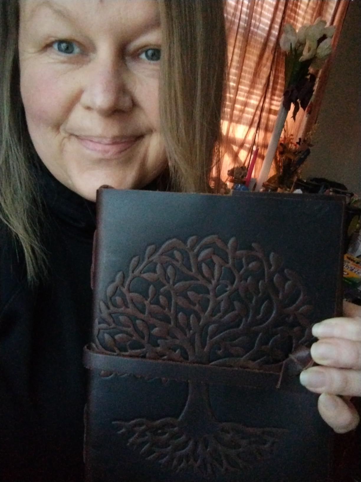 Tree Of Life Leather Journal for Women and Men, Handcrafted Leather Journal for Writing Womens, Sketchbook, Travel Diary with Unlined Deckle Paper, Dark Blue 5x7 customer photo 1