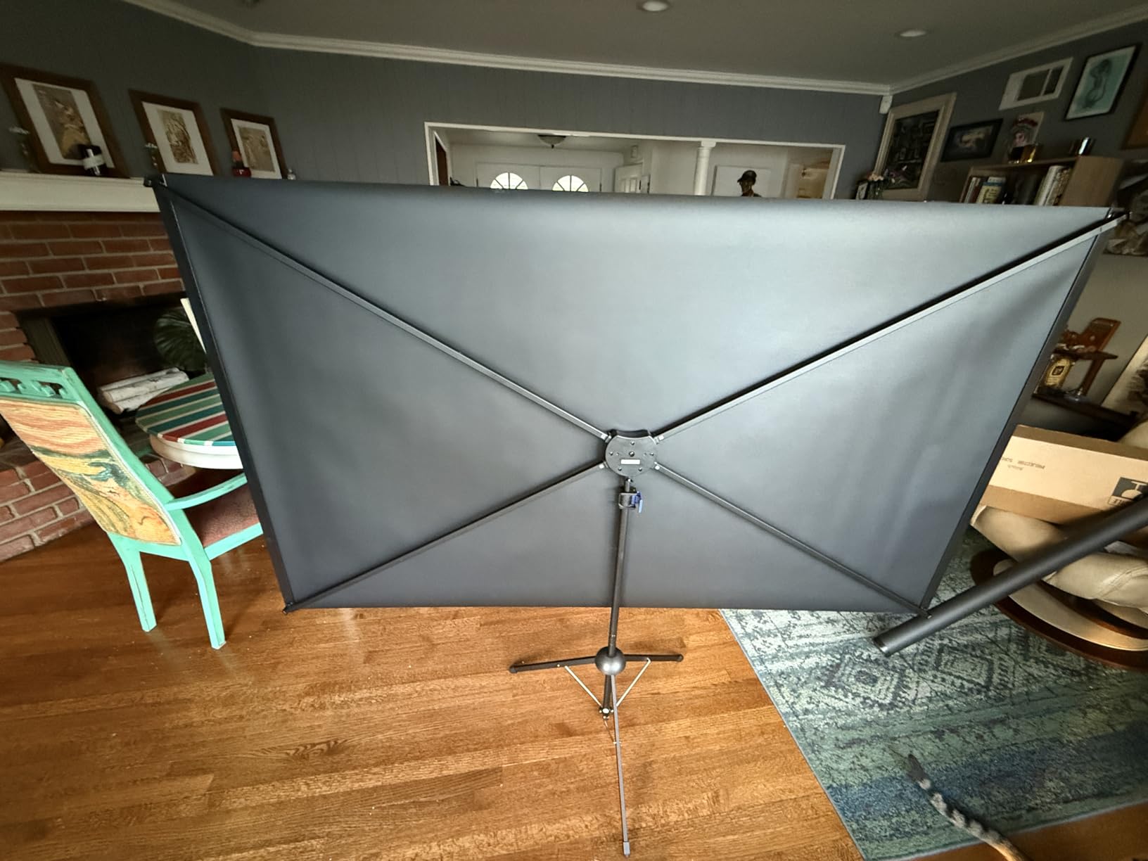 Projector Screen with Stand, Paris RHÔNE 100-inch Outdoor Indoor Projector Screen 16:9 4K HD PVC, 1.5 Gain Portable Wrinkle-Free Movie Screen for Home Backyard Theater with Carry Bag, Ground Nails customer photo 1