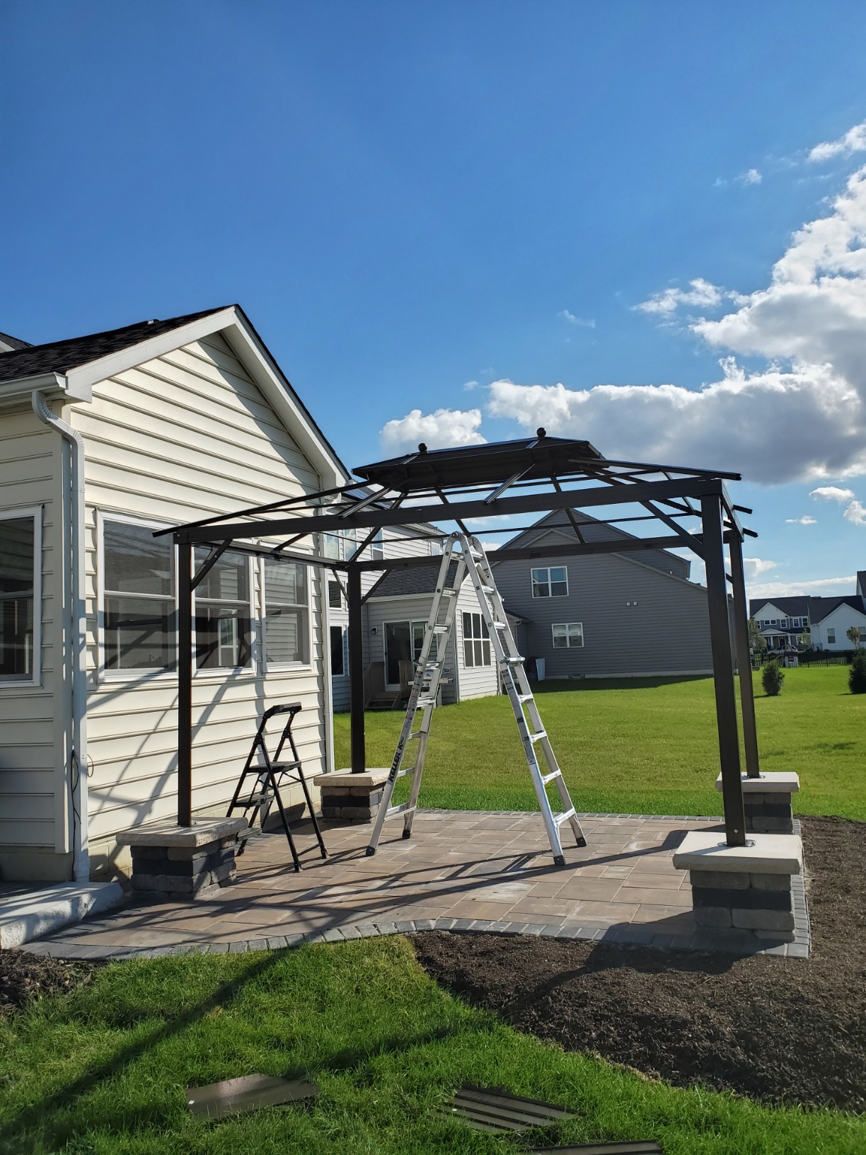 EROMMY 10' x 12' Hardtop Gazebo, Aluminum Frame Gazebos with Galvanized Steel Double Roof, Permanent Outdoor Metal Pavilion with Curtain and Netting for Patio, Lawn, Deck customer photo 1