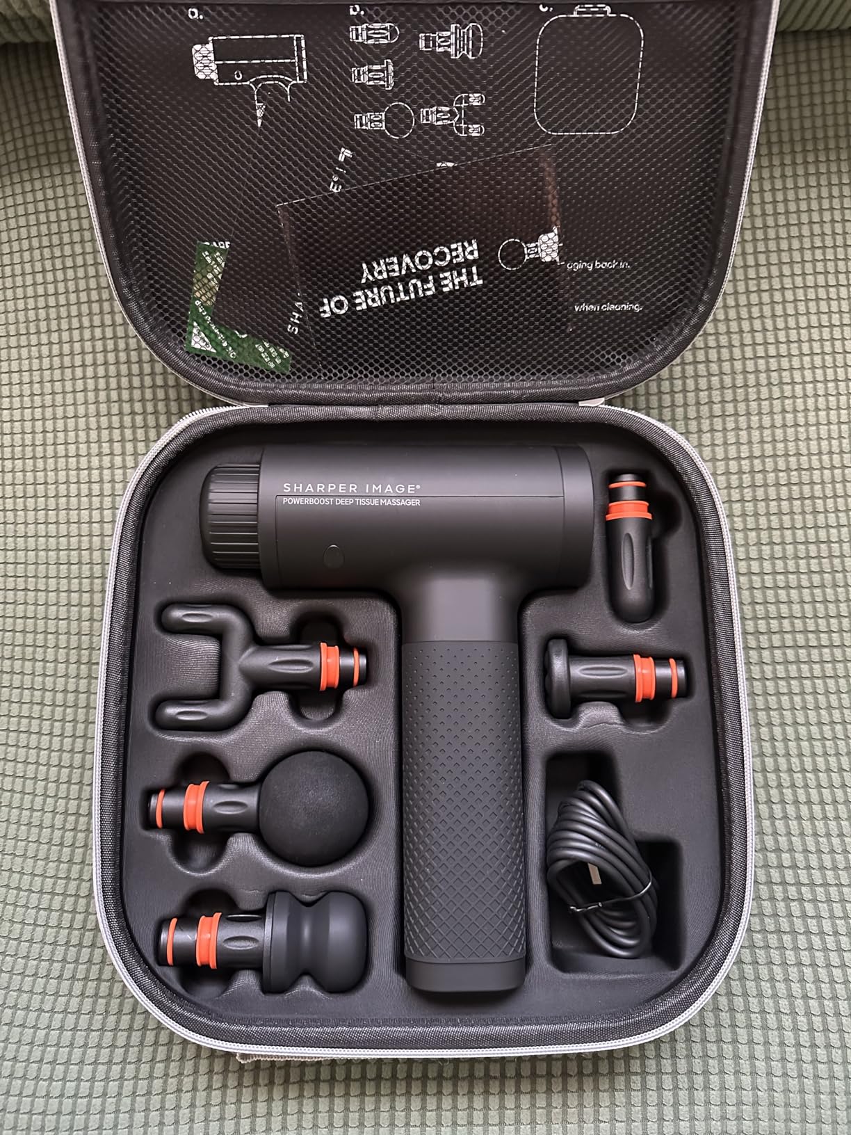 Sharper Image Deep Tissue Percussion Massage Gun, Powerboost Rechargeable Handheld Massager, 6 Adjustable Speeds, 5 Attachment Heads & Carrying Case, Full Body Muscle Pain Relief, Black customer photo 1