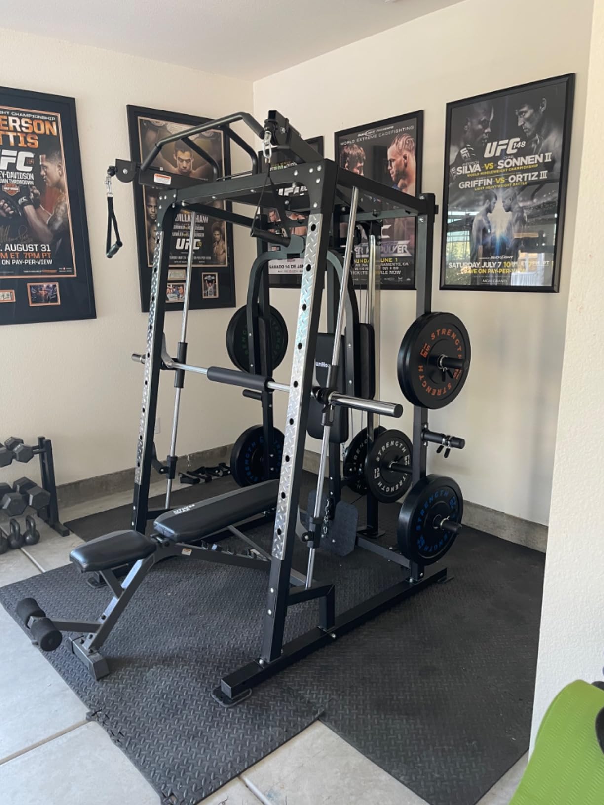 SunHome Smith Machine, Power Cage Squat Rack with Smith Bar, LAT Pull-Down Systems, Cable Crossover Machine and Cable Attachment for Home Gym customer photo 2