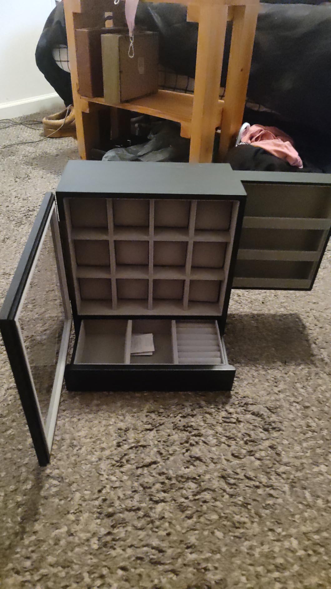 SONGMICS 12-Slot Watch Box, Watch Display Case with Window, Solid Wood Veneer, Velvet Lining, Vertical Storage, Space Saving, Gift Idea, Coffee Brown UJOW014K01 customer photo 2