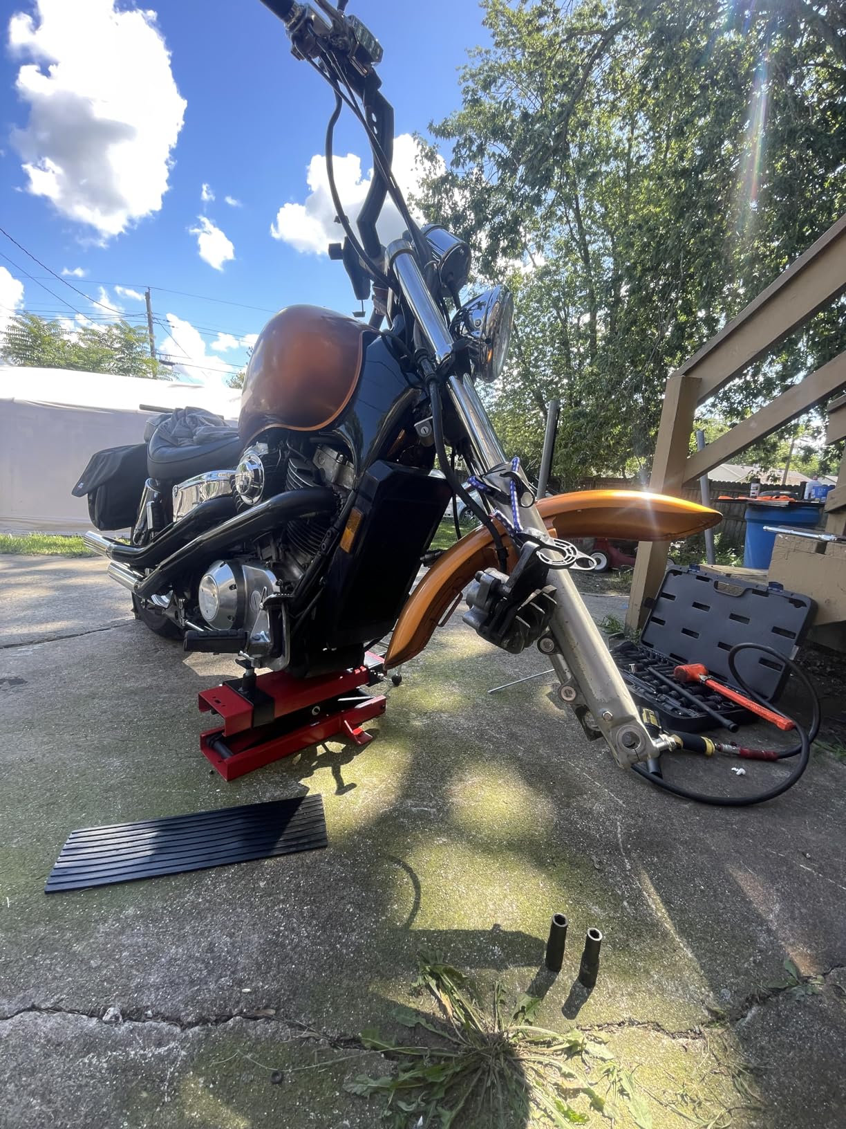 DNA Motoring Steel Motorcycle ATV Scissor Lift Jack Hoist Stand with Saddle & Rubber Pad, 2-in-1, 1100lbs (500KG) 3.7-14.8