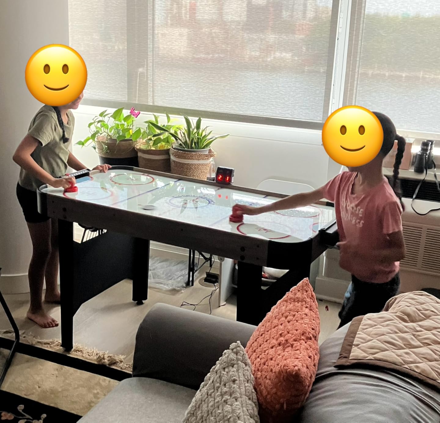 GoSports 48 Inch Air Hockey Arcade Table - Oak or Black - Includes 2 Pushers, 3 Pucks, AC Motor, and LED Scoreboard customer photo 1