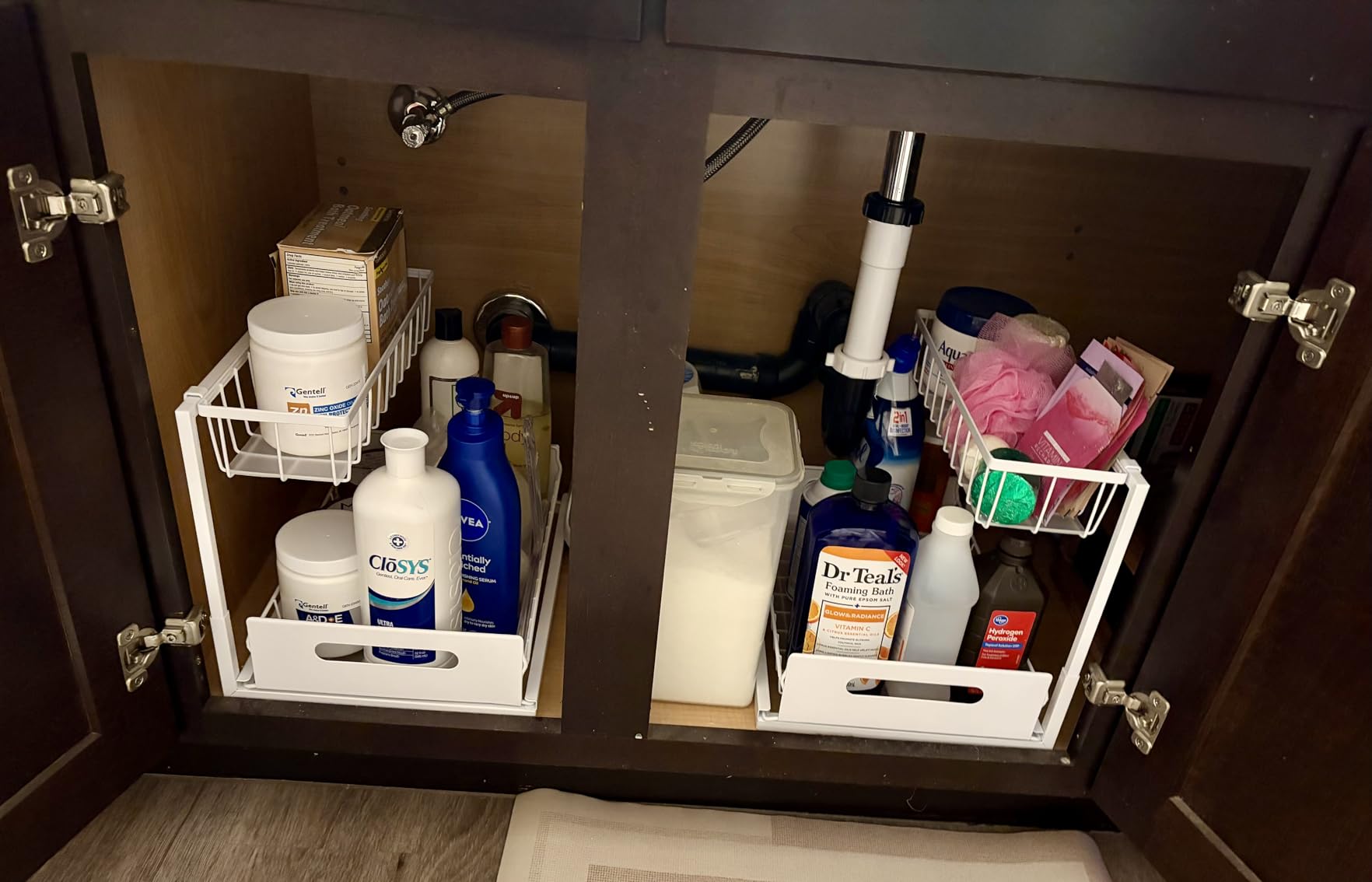 REALINN Under Sink Organizer, Pull Out Cabinet Organizer 2 Tier Slide Out Sink Shelf Cabinet Storage Shelves, Storage for Kitchen Bathroom, White, 2 Pack customer photo 2