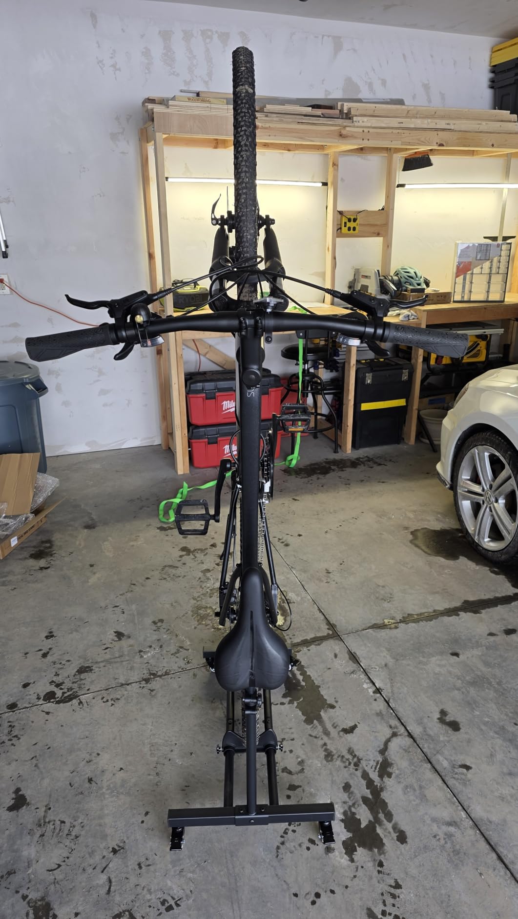 Vertical Bike Stand, Freestanding Bike Rack Garage Storage Upright Bicycle Floor Stand Indoor Bike Holder with Adjustable Height for Garage & Apartment - for Wheels Sizes up to 29