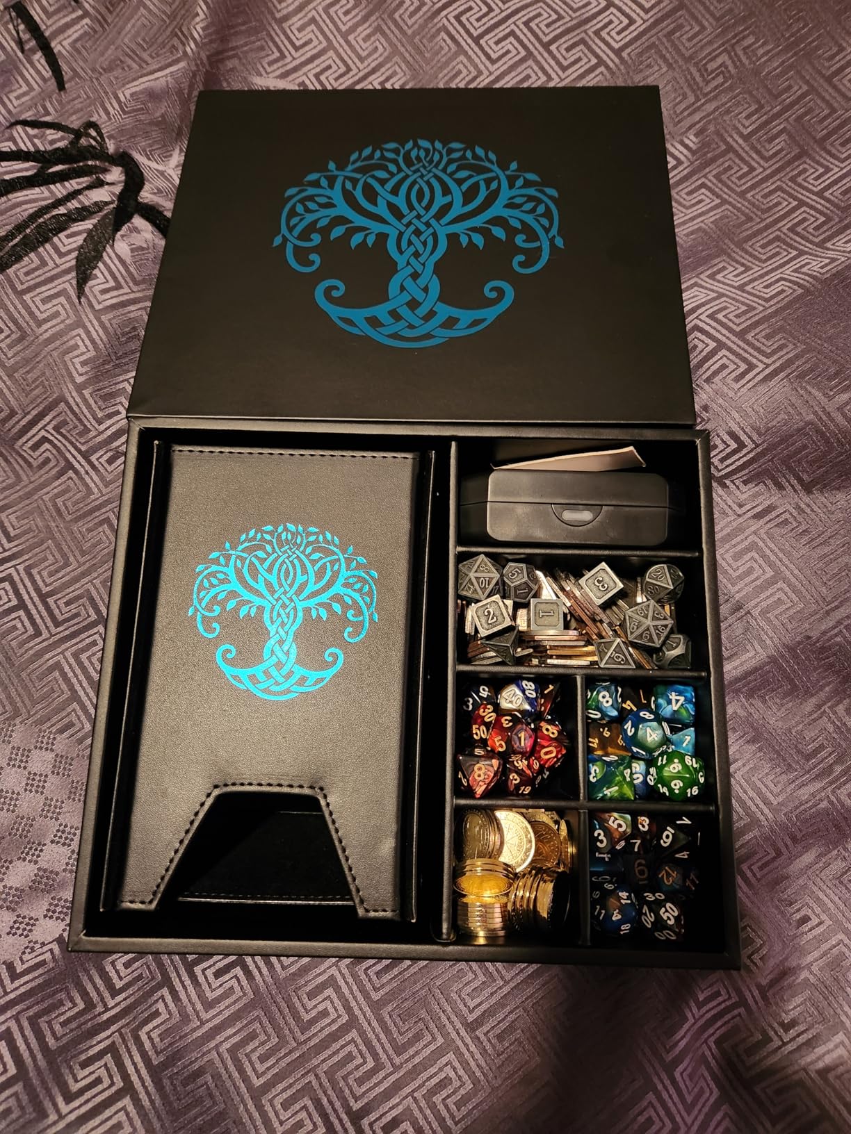 Soar Forge Dice Tray and Dice Tower for DND and RPG - All-in-One Game Roamer Tray & Large Tower for Random Rolls - Stores Your Sets, Mini's and More Compatible with D&D Gift Accessories (Blue Tree) customer photo 2