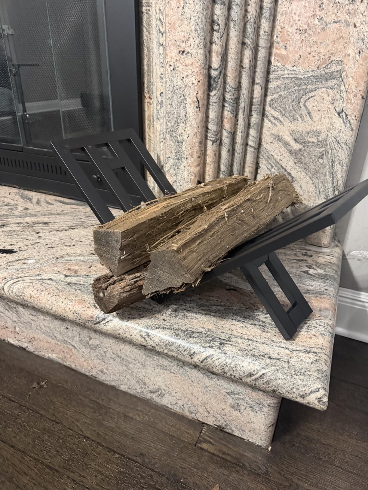 Firewood Rack Indoor Outdoor, Portable Wood Log Rack, Black Steel Fireplace Log Holder, Heavy Duty Firewood Stand for Fireplace/Firepit customer photo 2