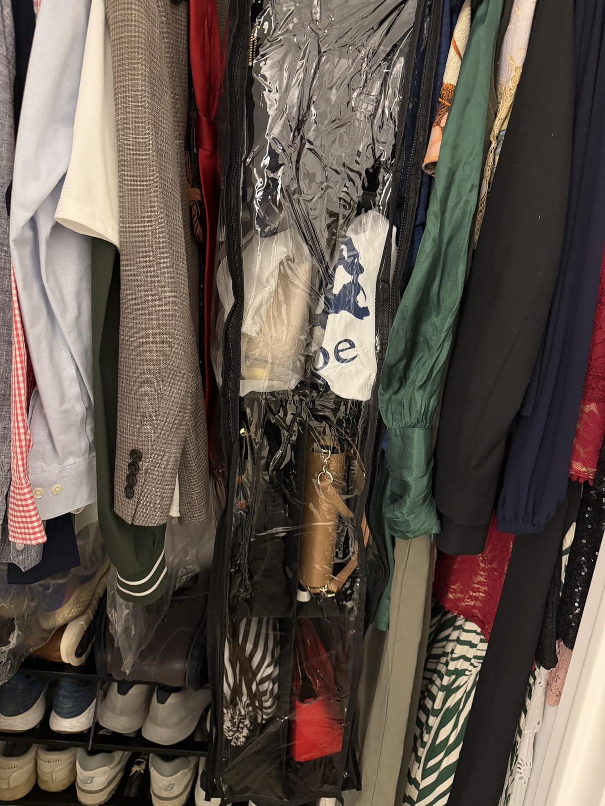 8 Grids in 1 Pack Hanging Purse Handbag Organizer with Double Zippers, Visible Purse Organizer for Closet, Fully Enclosed Handbag Storage Holder, Hanging Closet Organizer for Bags customer photo 1