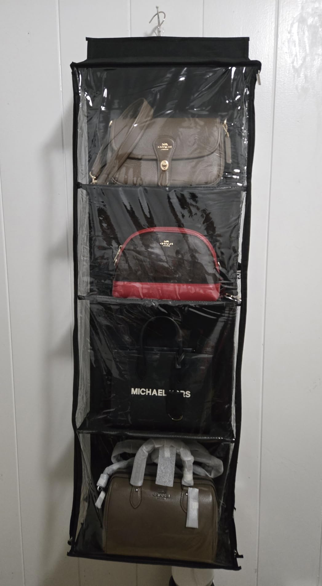 8 Grids in 1 Pack Hanging Purse Handbag Organizer with Double Zippers, Visible Purse Organizer for Closet, Fully Enclosed Handbag Storage Holder, Hanging Closet Organizer for Bags customer photo 2