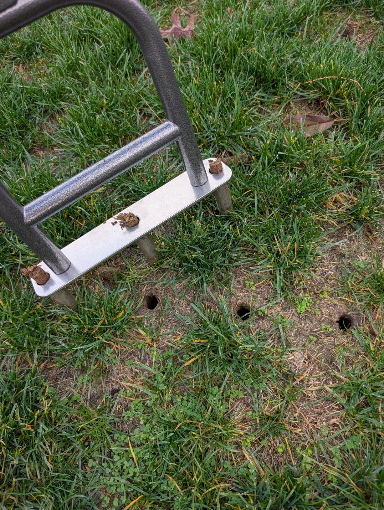 Dolibest Lawn Coring Aerator, Stainless Steel 4 Corer Plug Aerator Tool with Soft Rubber Grip, Manual Grass Aerating Tool, Garden Tool & Cleaning Hand Tool for Loosening Soil and Improving Lawn Health customer photo 2