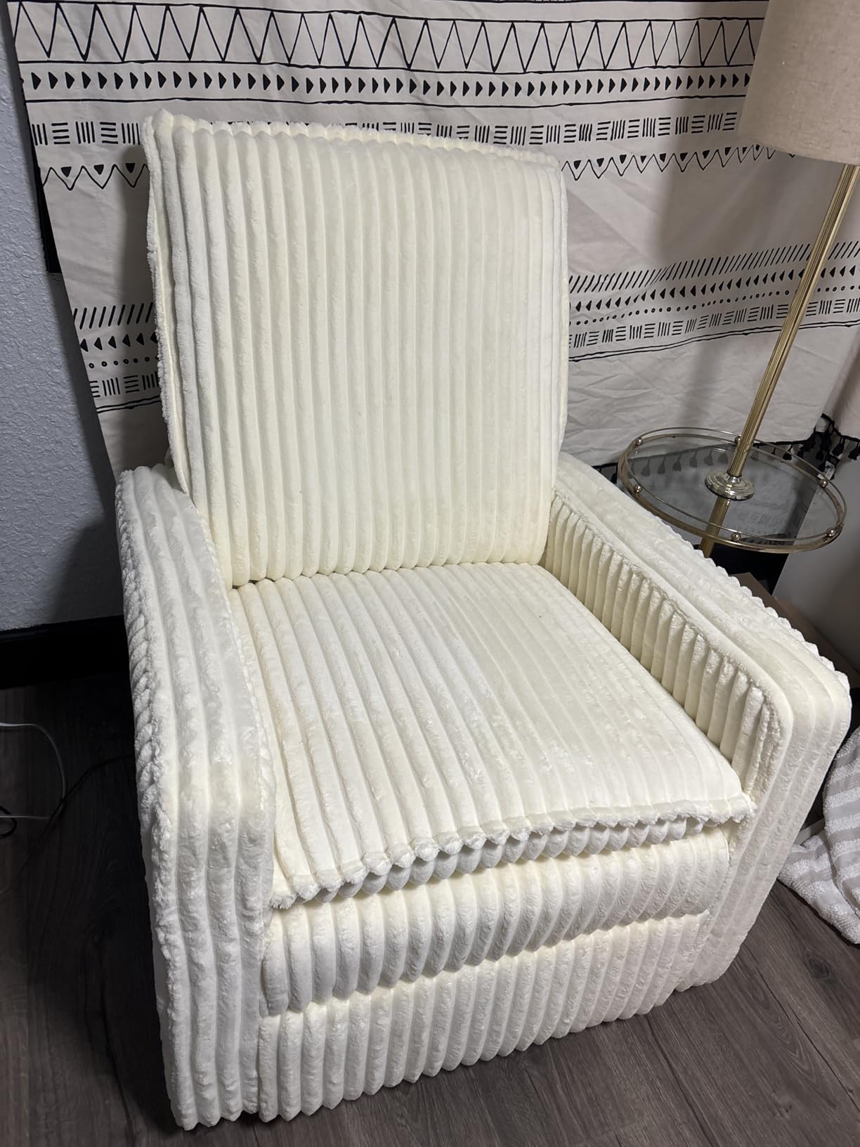 Oxford Baby Uptown Upholstered Glider Recliner Rocking Chair 360° Swivel for Nursery and Living Room - Boucle White customer photo 2