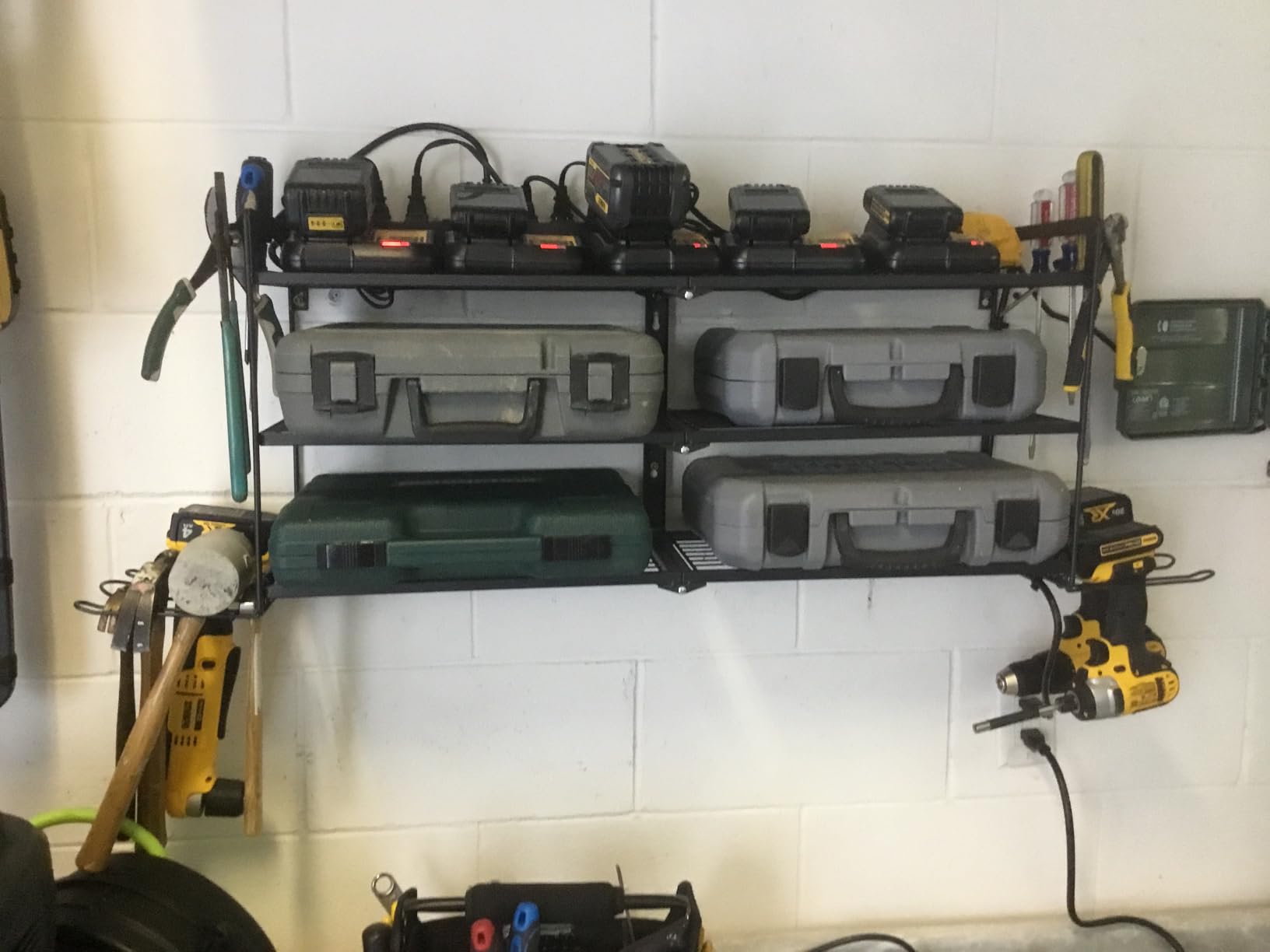 CCCEI Garage Tools Storage with Charging Station. Power Tool Battery Organizer Utility Shelf with Power Strip. 4 Drills Holder Wall Mount Rack, Black. customer photo 2