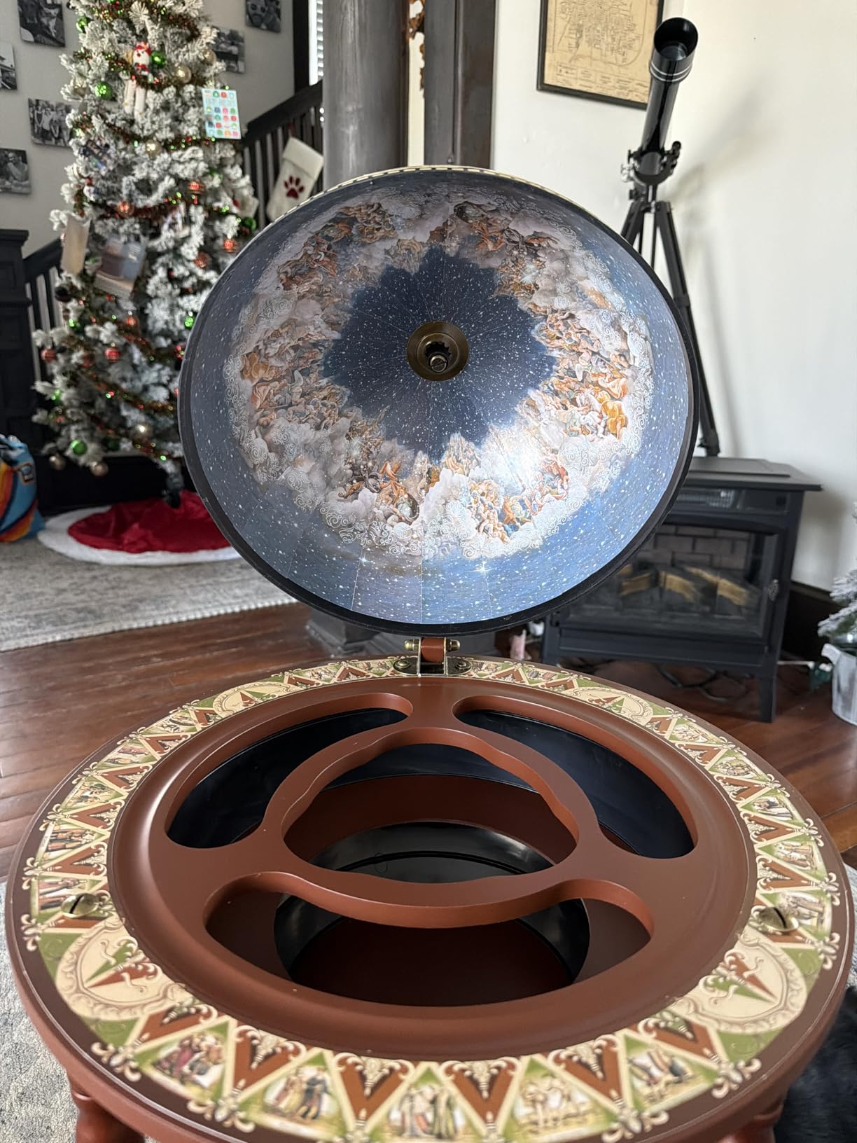 MEDIMALL Wood Globe Bar Liquor Cabinet, 16th Century Italian Replica Bar Stand for Liquor, Wine, Stemware, Vintage Alcohol Cart w/Liquor Shelves, Globe Bar Cart for Living Room, Dining Room customer photo 2