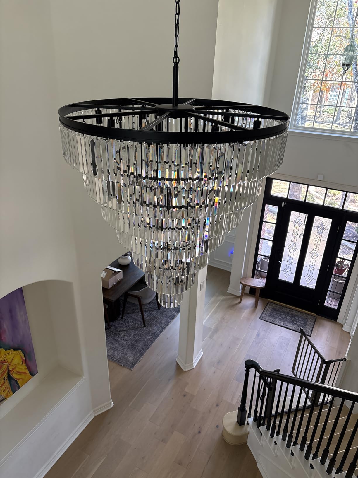 TOCHIC Large Crystal Chandelier for High Ceiling, 40-inch 7-Tier Modern Gold Crystal Chandeliers Lighting Fixture, Raindrop K9 Round Light for Entryway Staircase Foyer Living Bedroom Dining Room customer photo 1