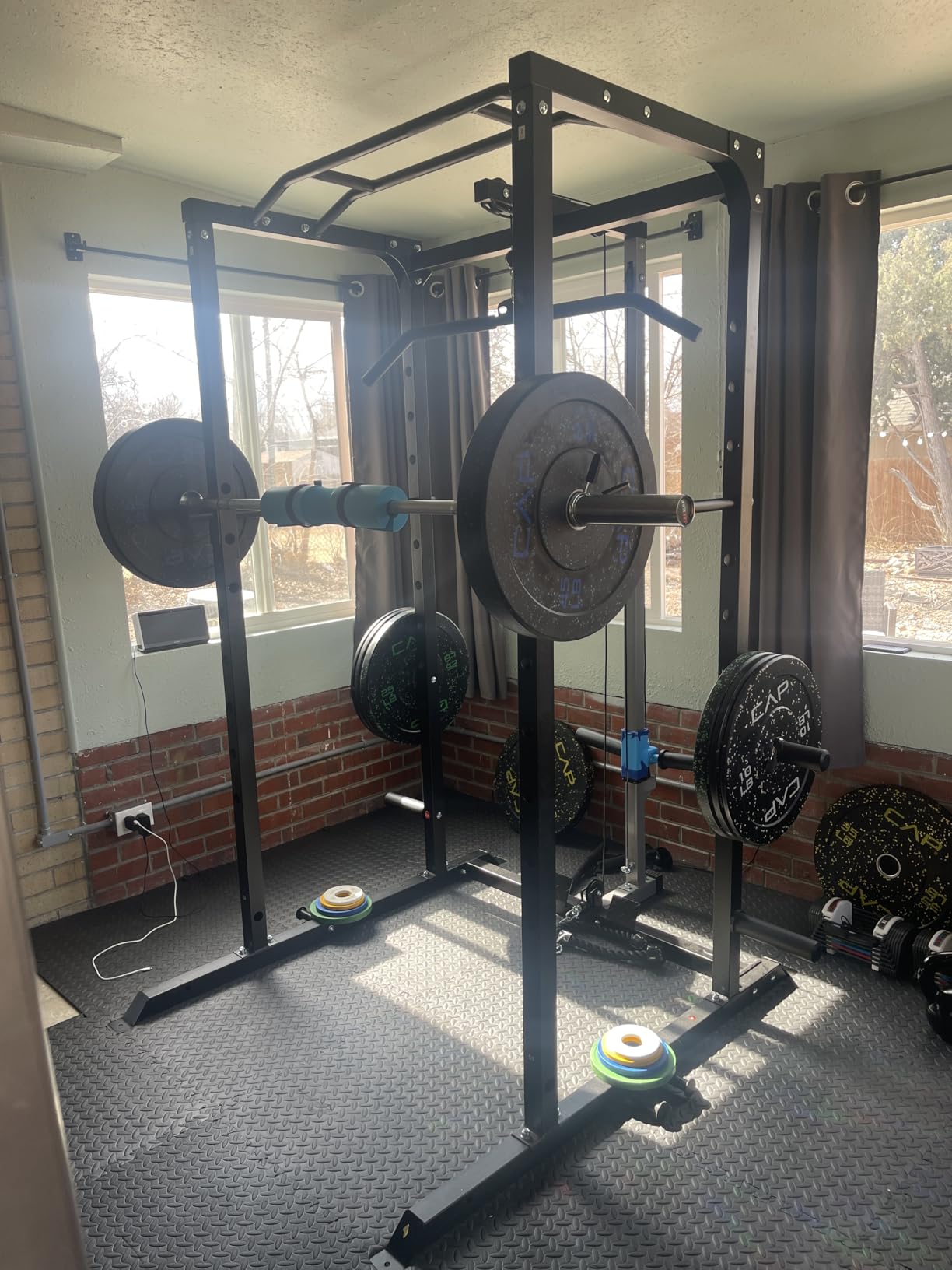 Power Cage, Multi-Functional Power Rack with J-Hooks, Dip Handles, Landmine Attachment and Optional Cable Pulley System for Home Gym customer photo 1