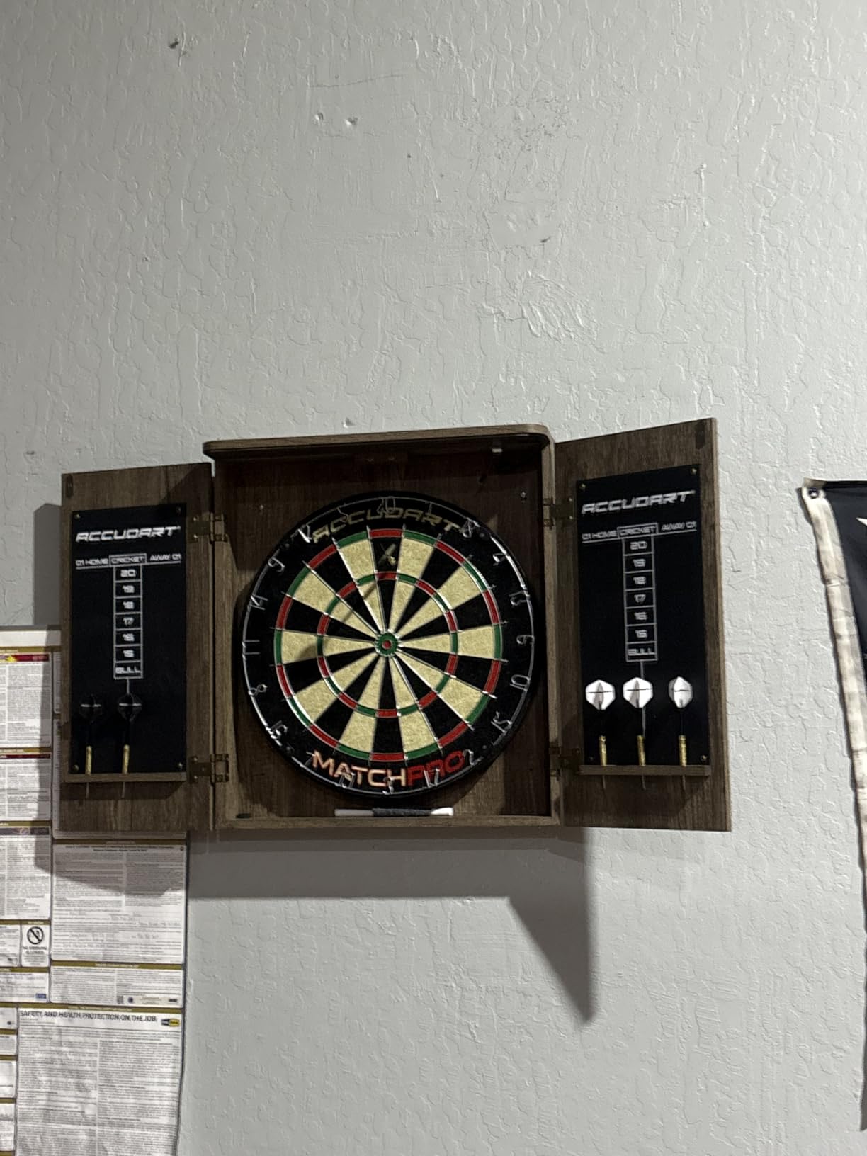 Accudart Match Pro Dartboard Cabinet Set - Official Size - Self Healing Sisal - Modern Style Woodgrain - Two Built-in Dartholders - LED Lighting - Includes Scoreboard, Chalk, Eraser, and Six Darts customer photo 1