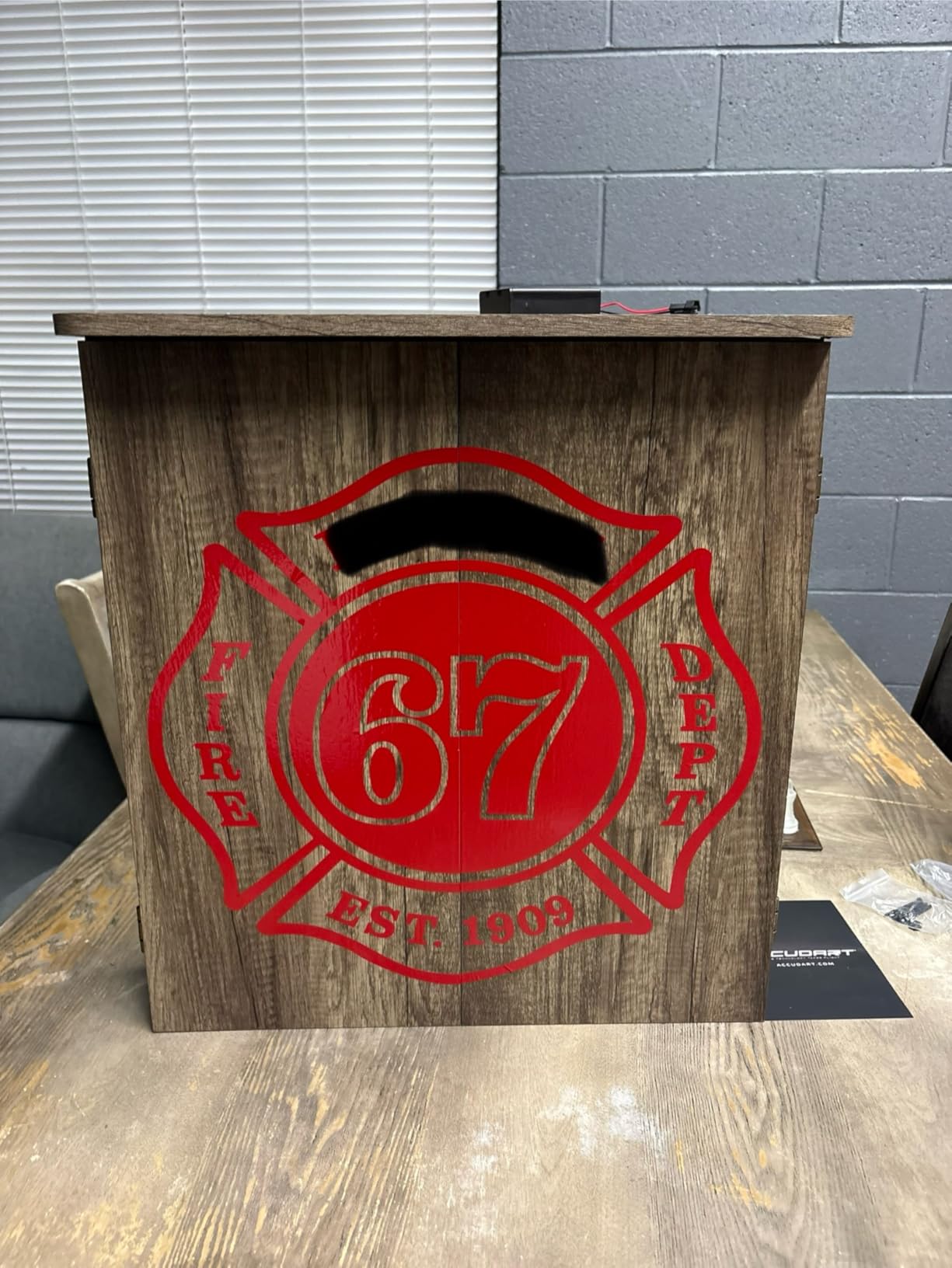 Accudart Match Pro Dartboard Cabinet Set - Official Size - Self Healing Sisal - Modern Style Woodgrain - Two Built-in Dartholders - LED Lighting - Includes Scoreboard, Chalk, Eraser, and Six Darts customer photo 2