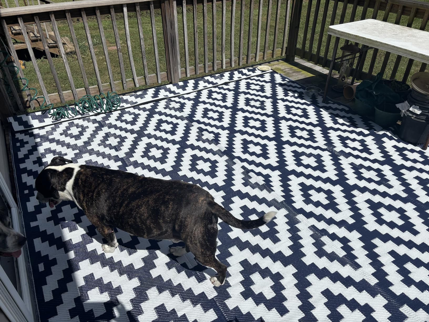 OLANLY Waterproof Outdoor Rug 5x8 ft, Outdoor Plastic Straw Rug for Camping, RV Mat Outside, Indoor Outdoor Carpet for Porch, Deck, Backyard, Balcony, Picnic, Black & White customer photo 1