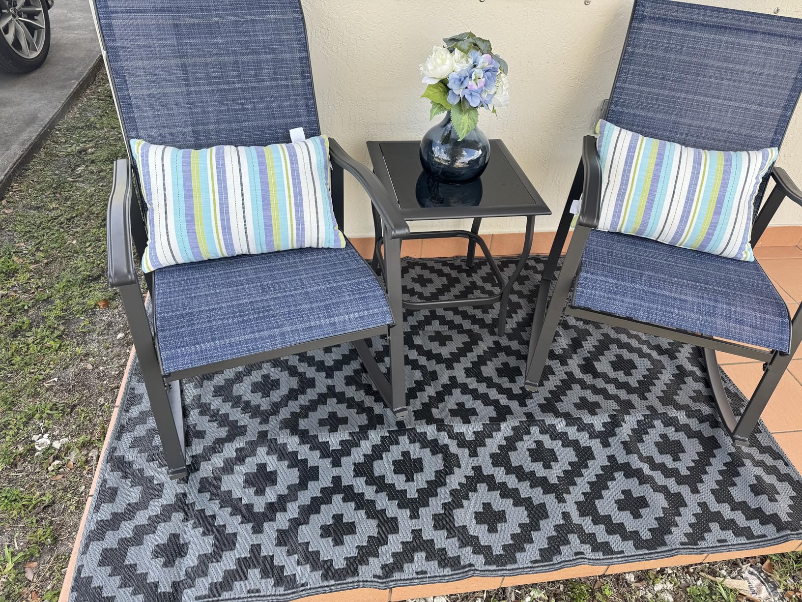 OLANLY Waterproof Outdoor Rug 5x8 ft, Outdoor Plastic Straw Rug for Camping, RV Mat Outside, Indoor Outdoor Carpet for Porch, Deck, Backyard, Balcony, Picnic, Black & White customer photo 2