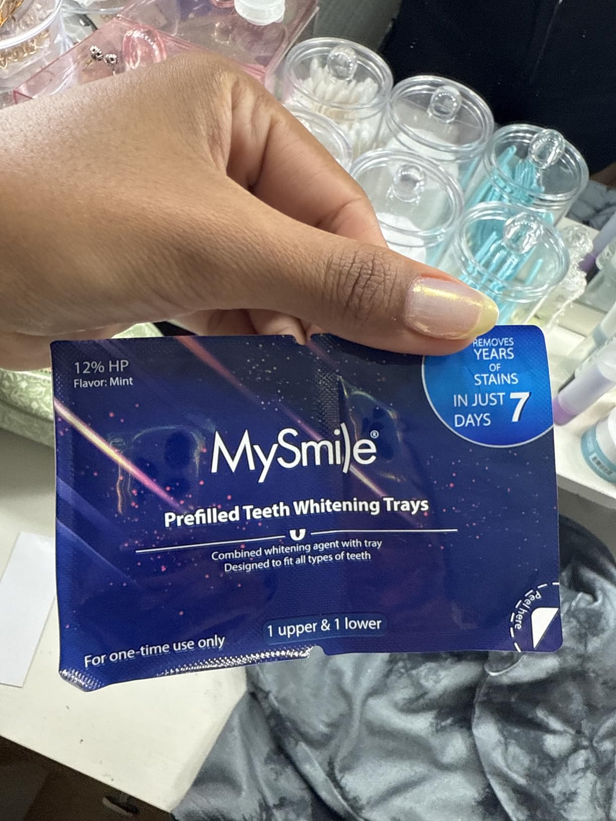 MySmile 7 Treatments Prefilled Teeth Whitening Trays Kit with 12% Hydrogen Peroxide Whiter Gel for Sensitive Tooth, Fast-Result Vegan Teeth Whitener U-Wraps Tooth Stain Remover, Mint Flavor customer photo 1