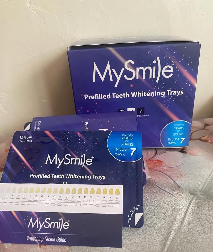 MySmile 7 Treatments Prefilled Teeth Whitening Trays Kit with 12% Hydrogen Peroxide Whiter Gel for Sensitive Tooth, Fast-Result Vegan Teeth Whitener U-Wraps Tooth Stain Remover, Mint Flavor customer photo 2
