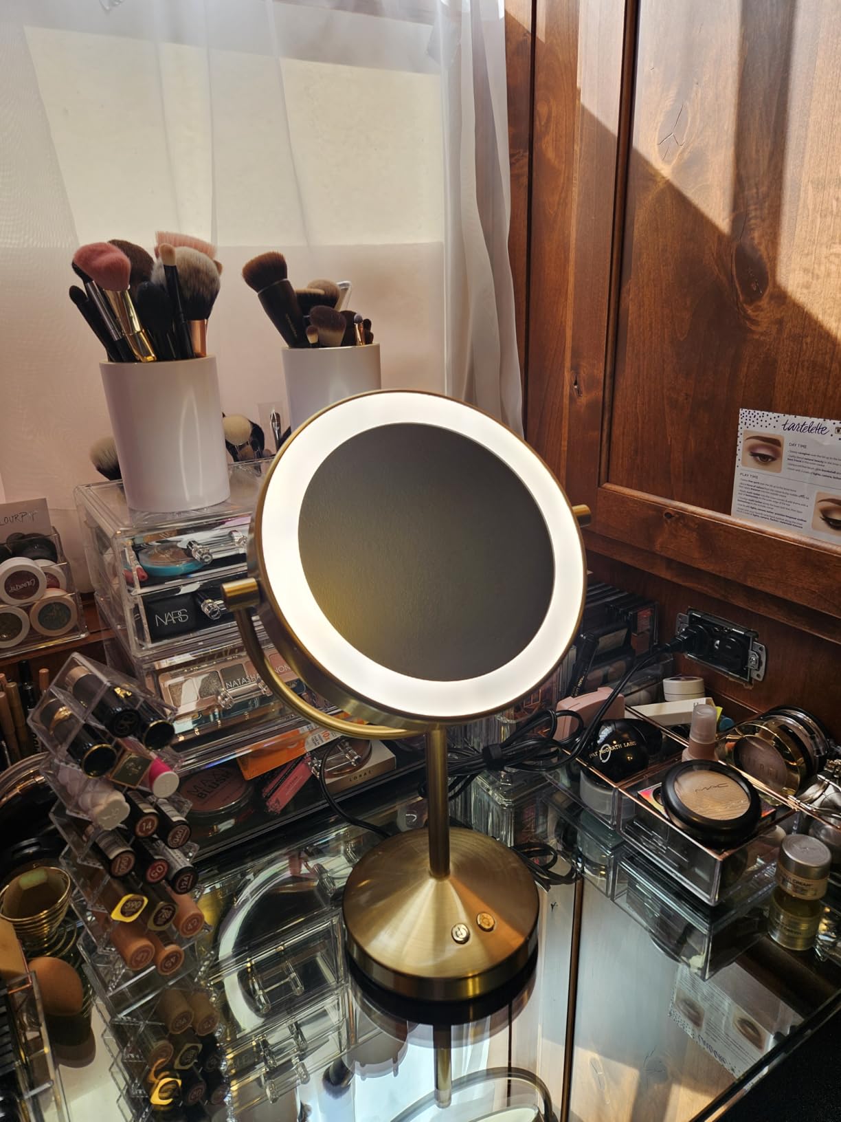 Conair Lighted Makeup Mirror, Double-Sided LED Vanity Mirror with 1X/10X Magnification, 3 Light Settings, 3 Modes, 360° Rotation, Satin Nickel Finish customer photo 2
