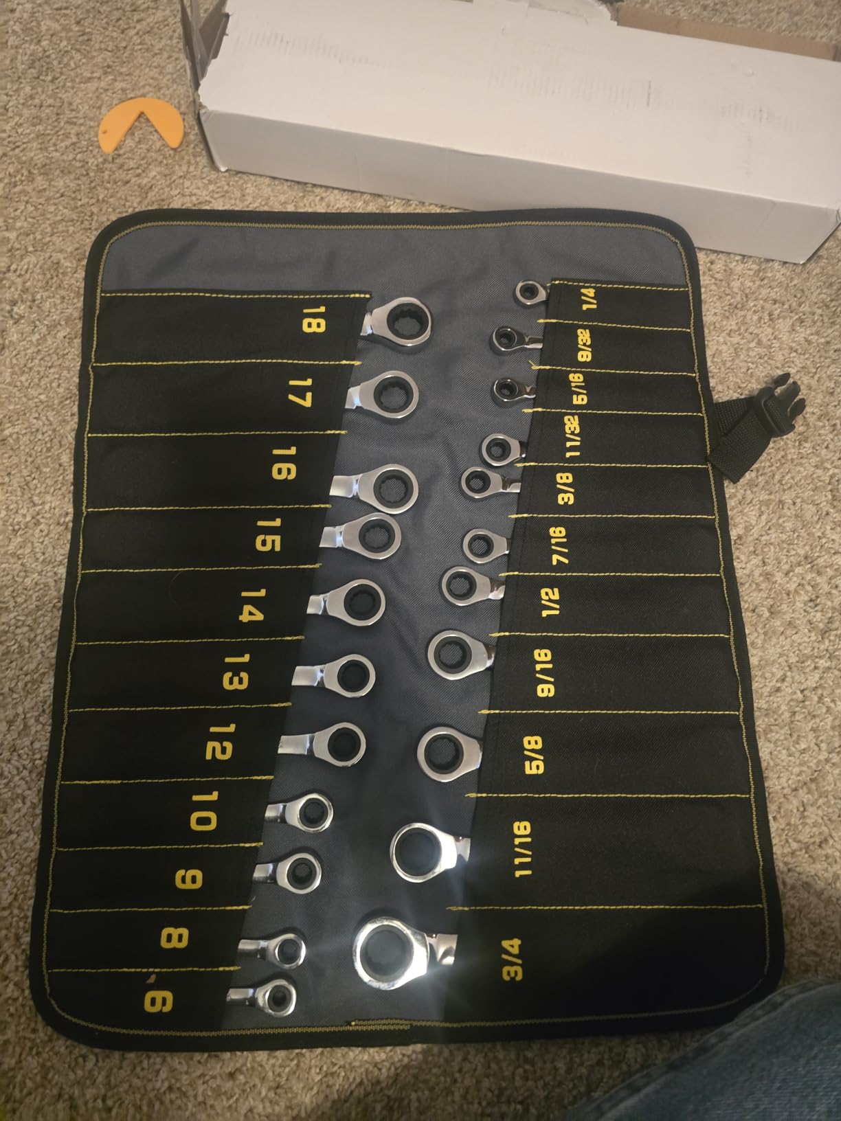 Ratcheting Wrench Set, Combination Wrench Set, 22-Piece SAE & Metric and Standard, 72Th Long Open End, 1/4