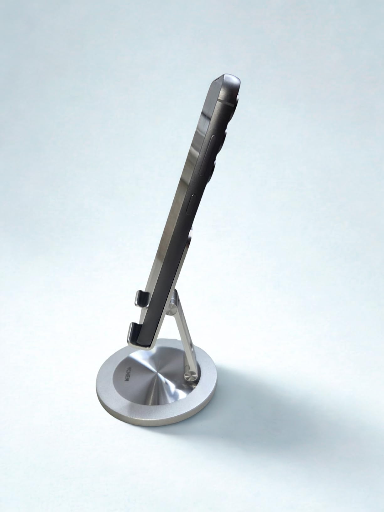 360 Rotating Phone Holder for Desk, Dual-Adjustable Foldable Heavy-Duty Bases Aluminum Phone Stand Compatible with iPhone 17 16 15 14 13 12 11 Series, Galaxy, 4-8 inch All Phones (Silver) customer photo 2