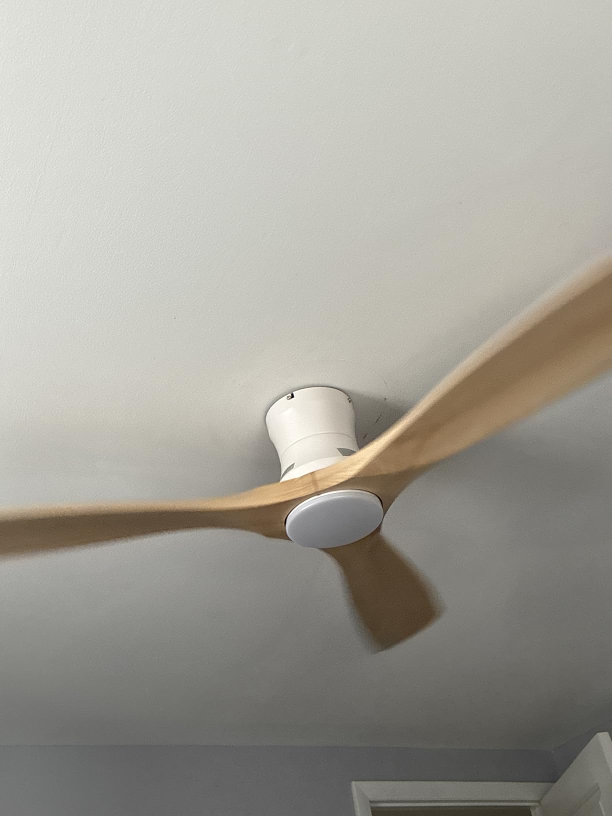 52in Smart Low Profile Ceiling Fans with Lights Remote,Quiet DC Motor,Outdoor Indoor Flush Mount Ceiling Fan,Control with WIFI Alexa App,Dimmable,6-speed,3 White Wood blades,for Modern Bedroom Patio customer photo 1