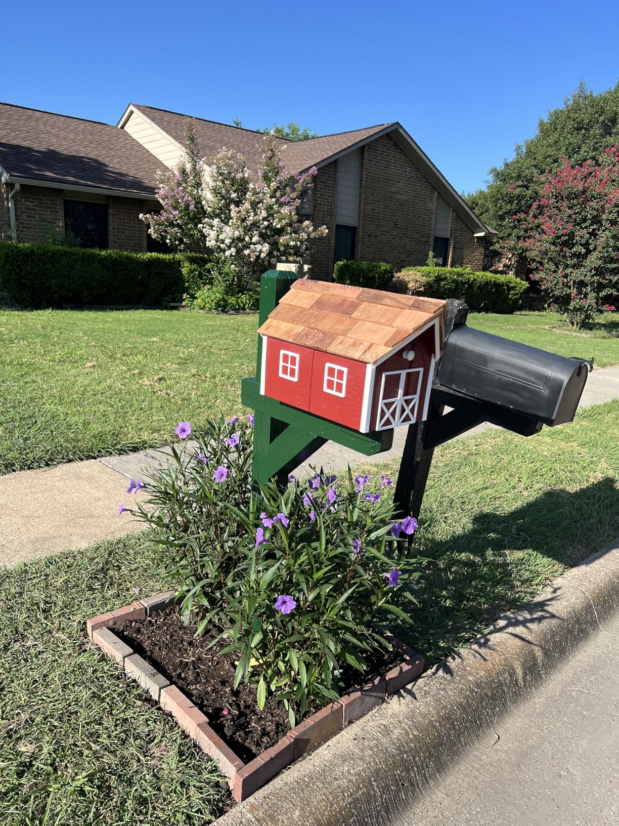 Peaceful Classics Amish Cedar Roof Wooden Mailbox with Window & Door Trim, Handcrafted Mailboxes for Outside, Post Mount Residential Mailboxes - (Country Blue & White, Wood) customer photo 2